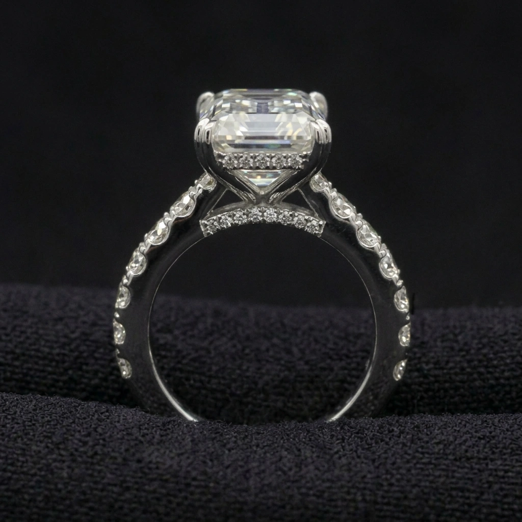 10.30 TCW Emerald Cut Diamond Masterpiece Ring | 8.50 CT IGI Certified | Solid Platinum 950 | 13.2 Grams view 5