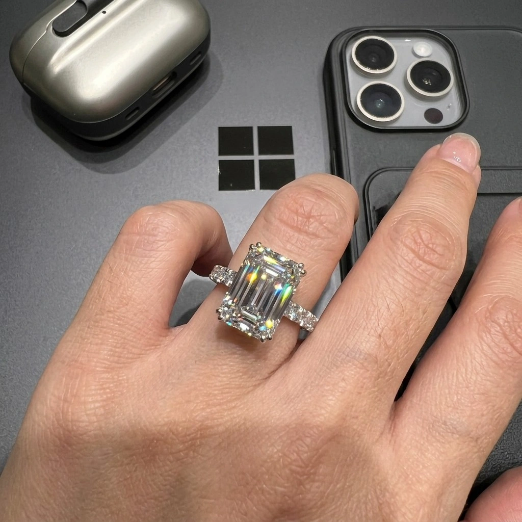 10.30 TCW Emerald Cut Diamond Masterpiece Ring | 8.50 CT IGI Certified | Solid Platinum 950 | 13.2 Grams view 6