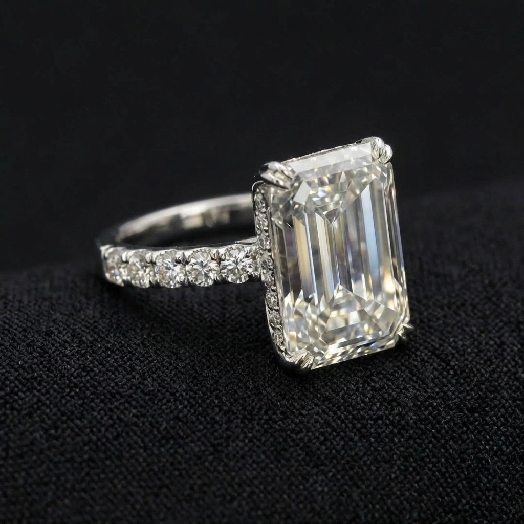 10.37 TCW Emerald Cut Diamond Masterpiece Ring | 10 CT IGI Certified | 18K White Gold view 3