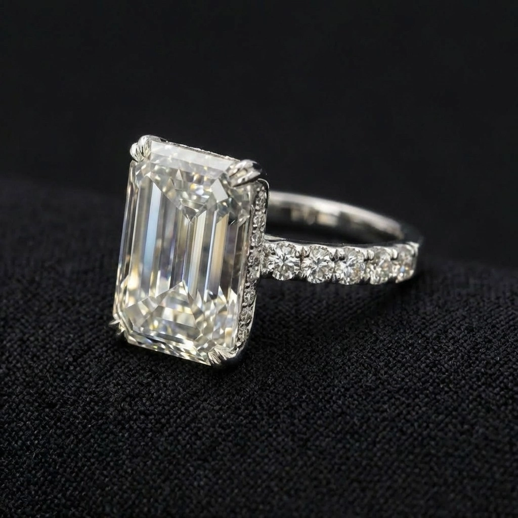 10.37 TCW Emerald Cut Diamond Masterpiece Ring | 10 CT IGI Certified | 18K White Gold view 4