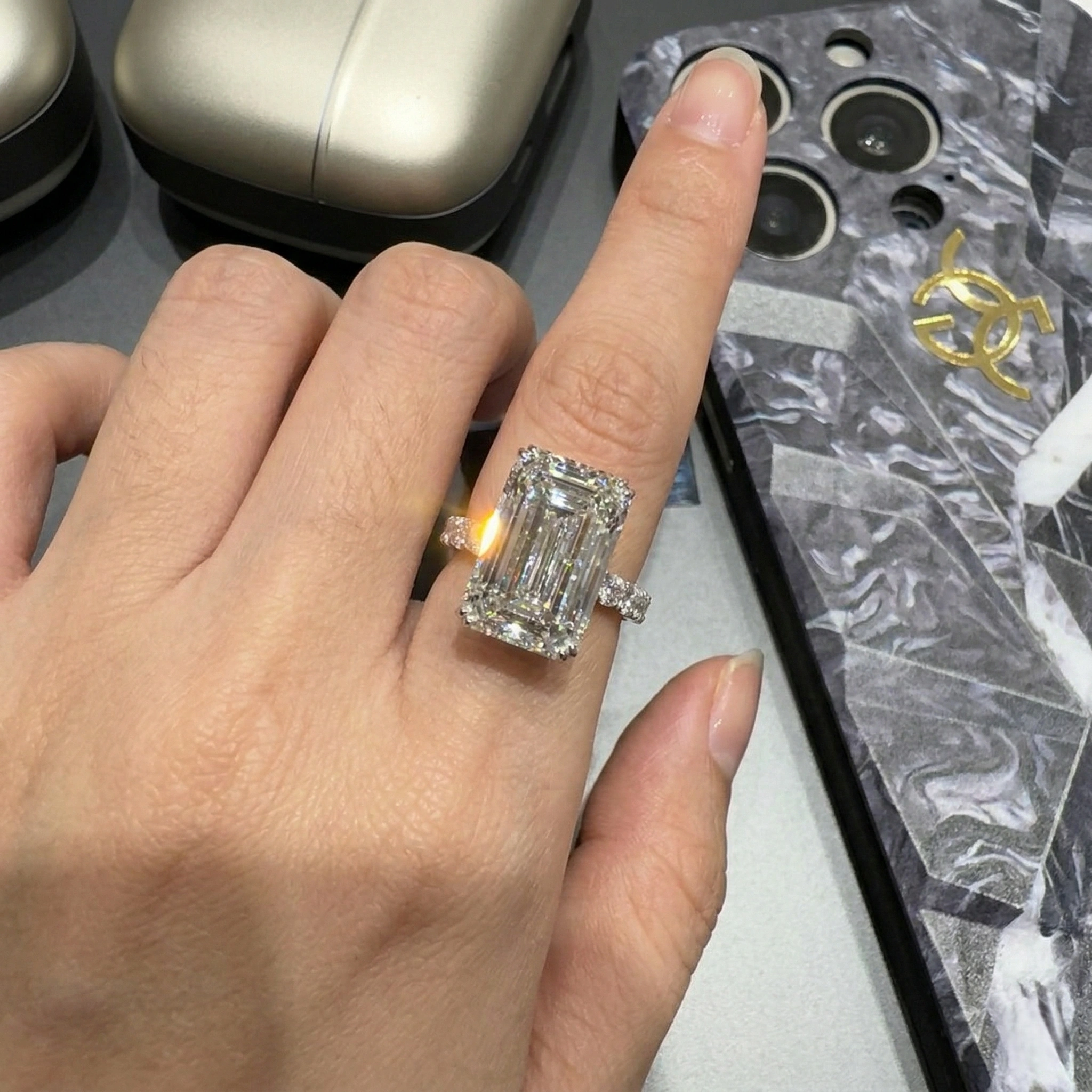 10.37 TCW Emerald Cut Diamond Masterpiece Ring | 10 CT IGI Certified | 18K White Gold view 5