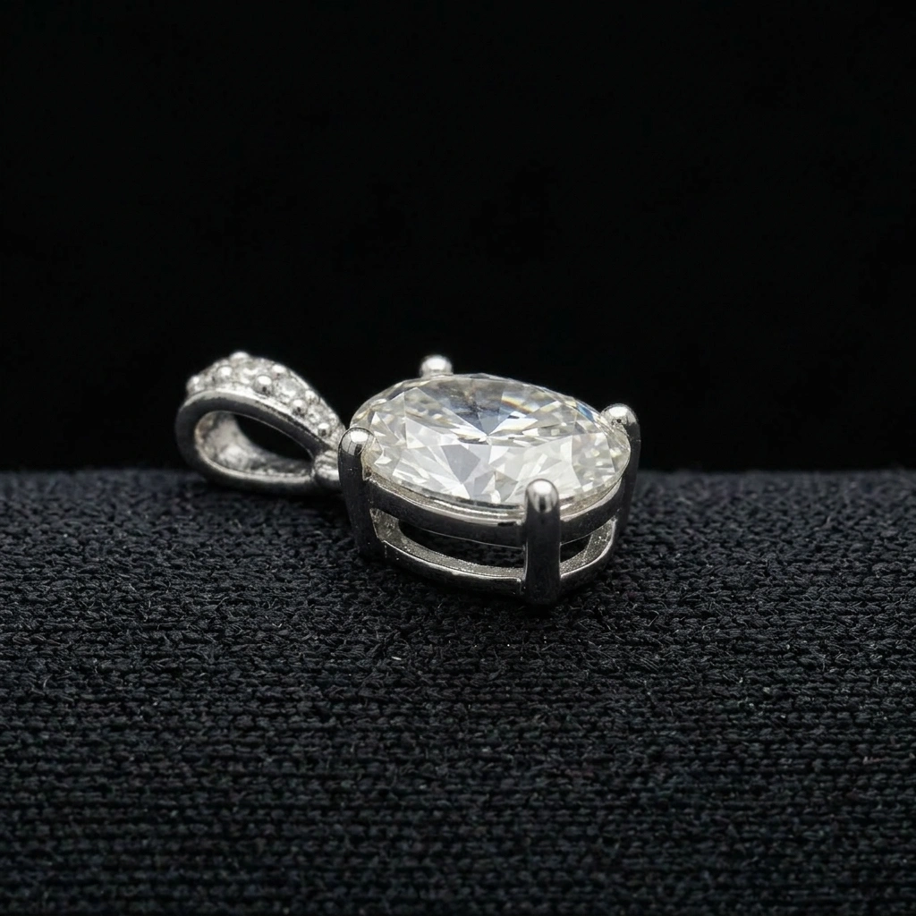 1.04 TCW Oval Cut Diamond Solitaire Pendant | 1.00 CT IGI Certified | Solid PT950 Platinum view 3