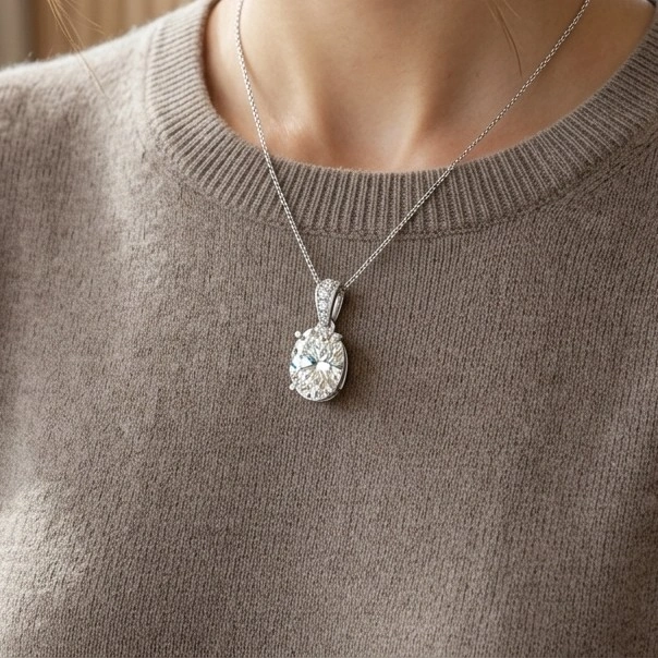 1.04 TCW Oval Cut Diamond Solitaire Pendant | 1.00 CT IGI Certified | Solid PT950 Platinum view 4