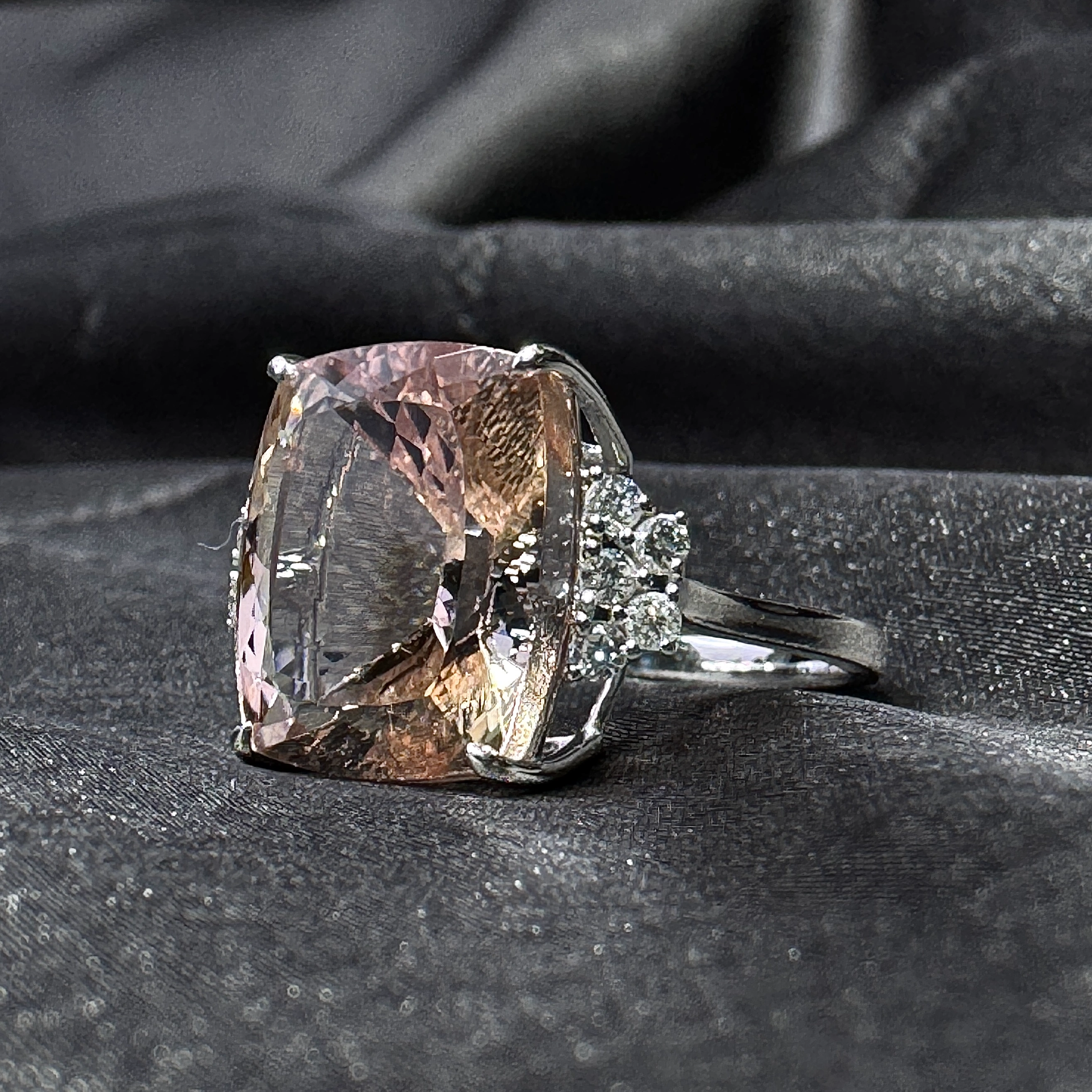 10.47 CT Natural Diamond Cushion & Round Diamond Ring in 14KT White Gold view 6