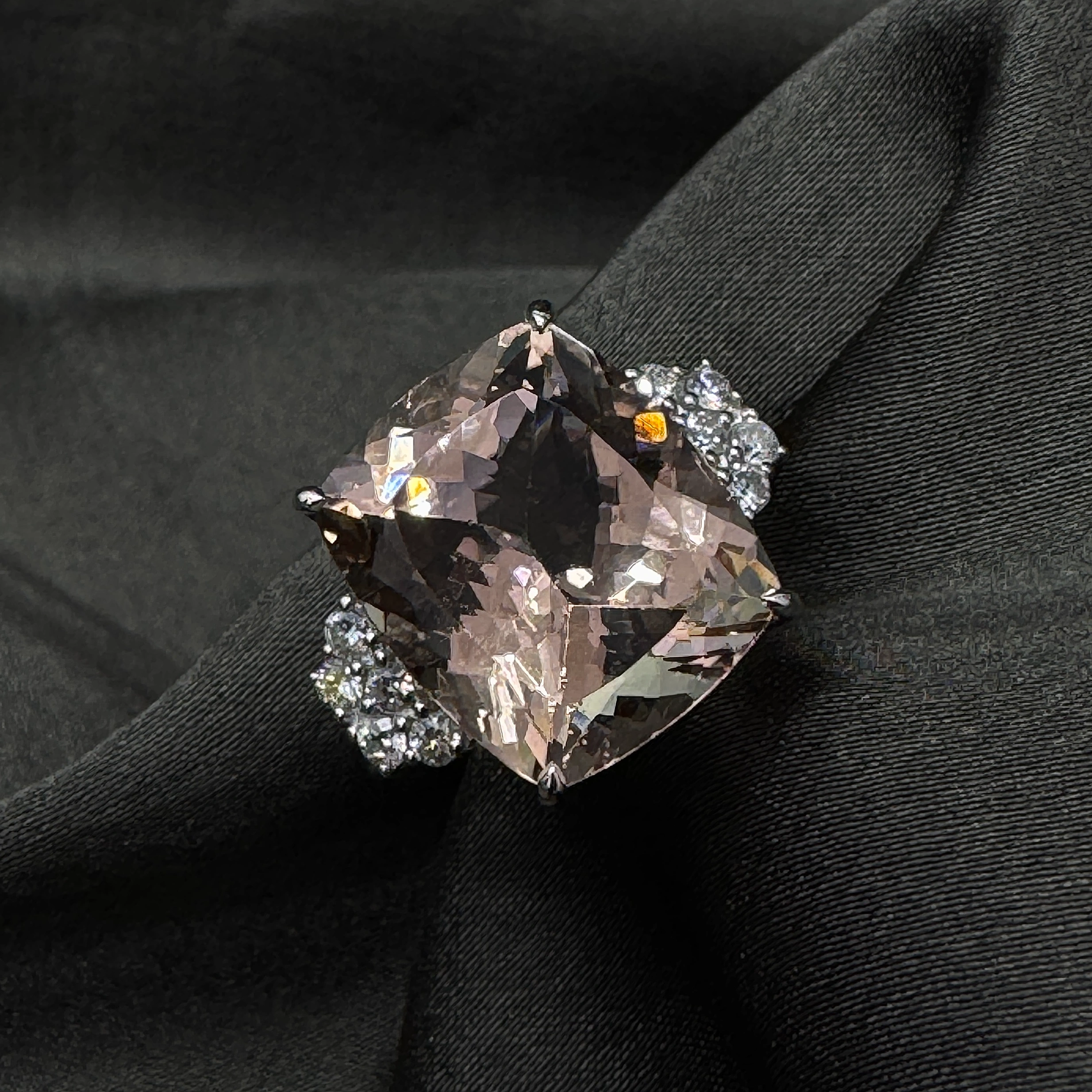 10.47 CT Natural Diamond Cushion & Round Diamond Ring in 14KT White Gold