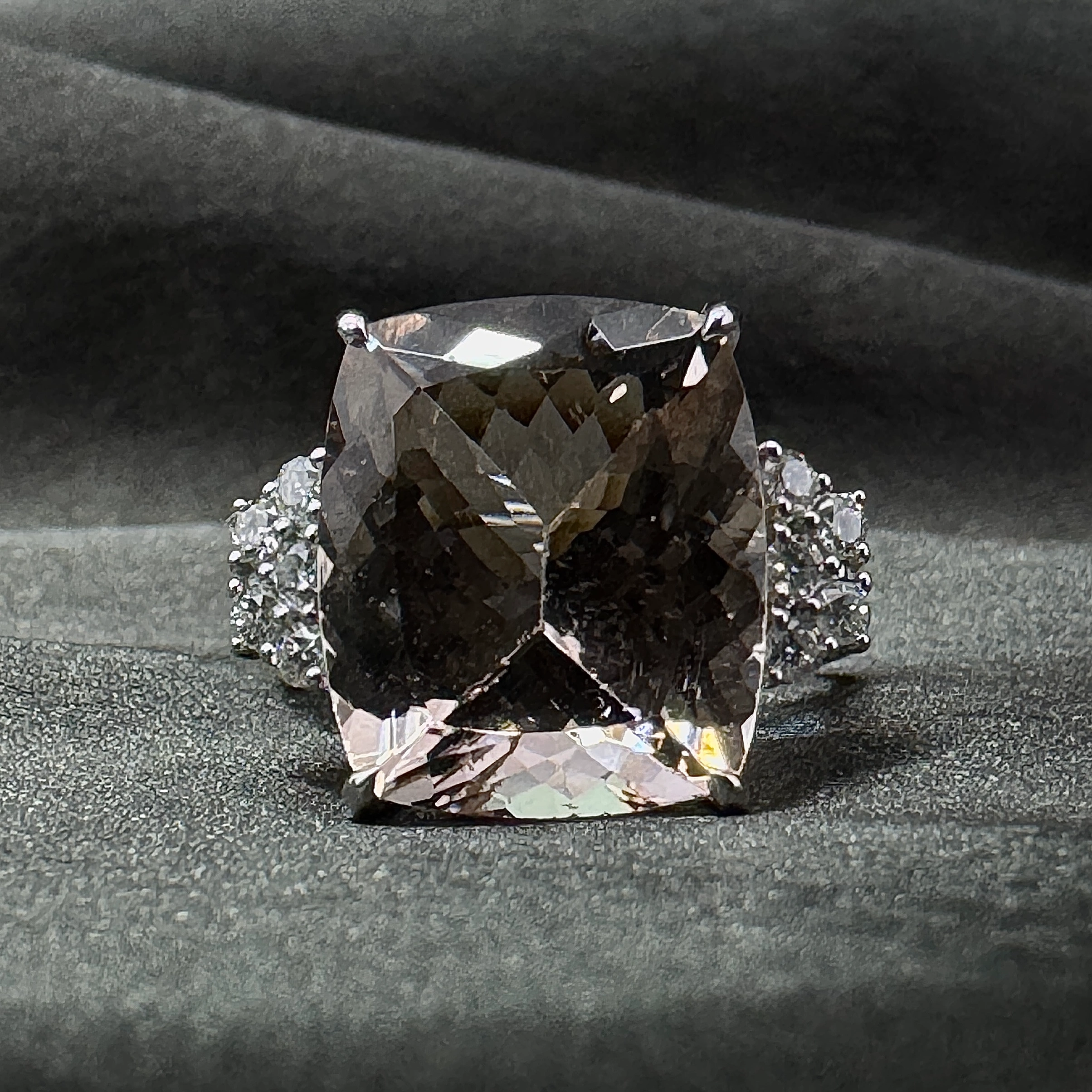 10.47 CT Natural Diamond Cushion & Round Diamond Ring in 14KT White Gold view 3
