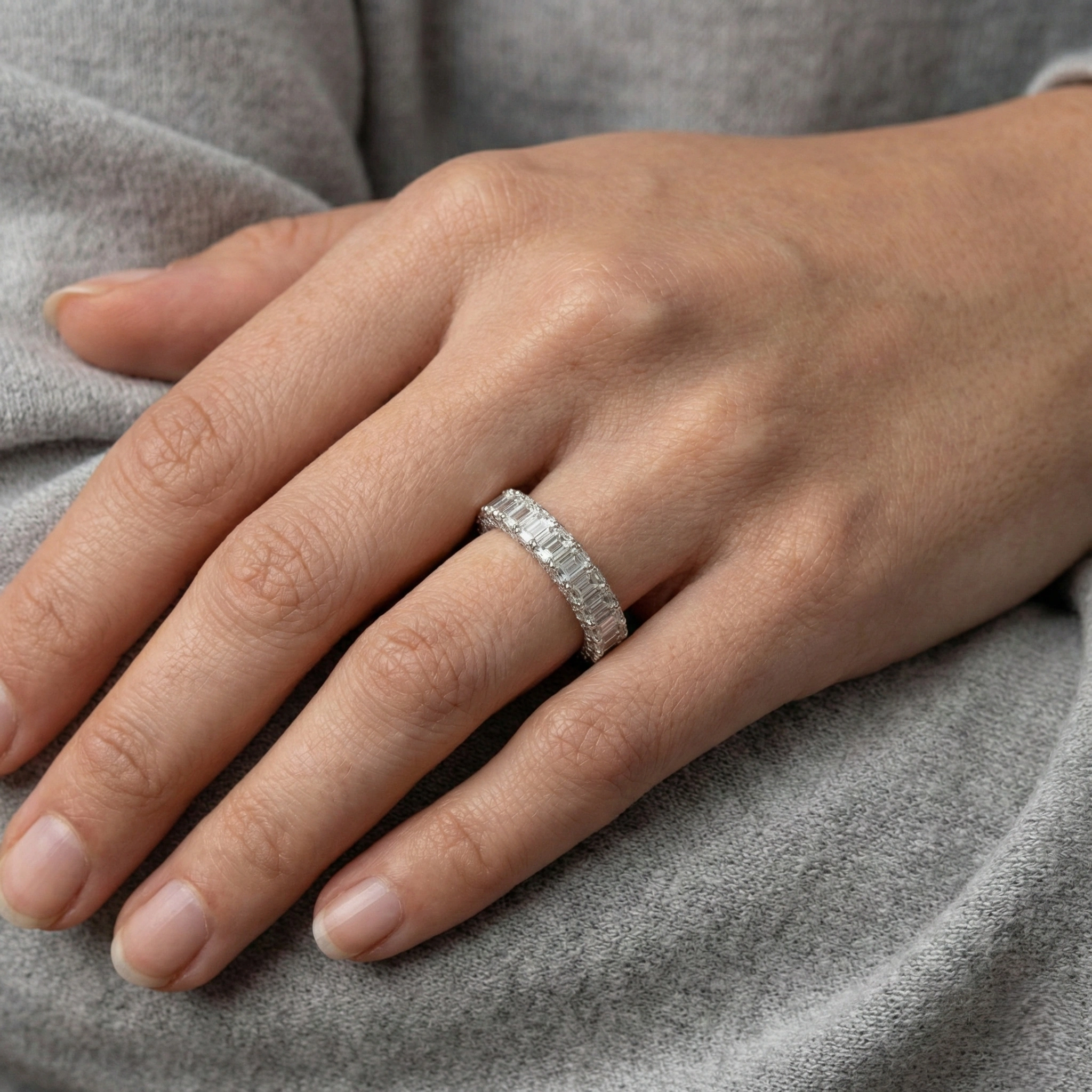 Emerald Platinum Diamond Eternity Ring view 7