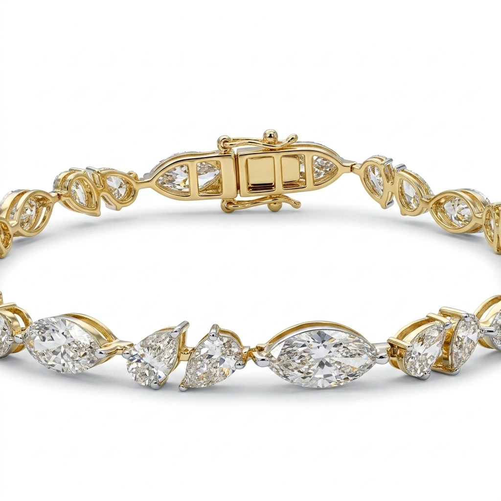 11.57 CT Pear & Marquise Diamond Bracelet in 14KT Yellow Gold view 3
