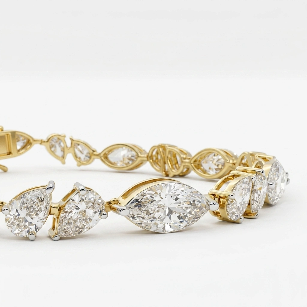11.57 CT Pear & Marquise Diamond Bracelet in 14KT Yellow Gold view 6