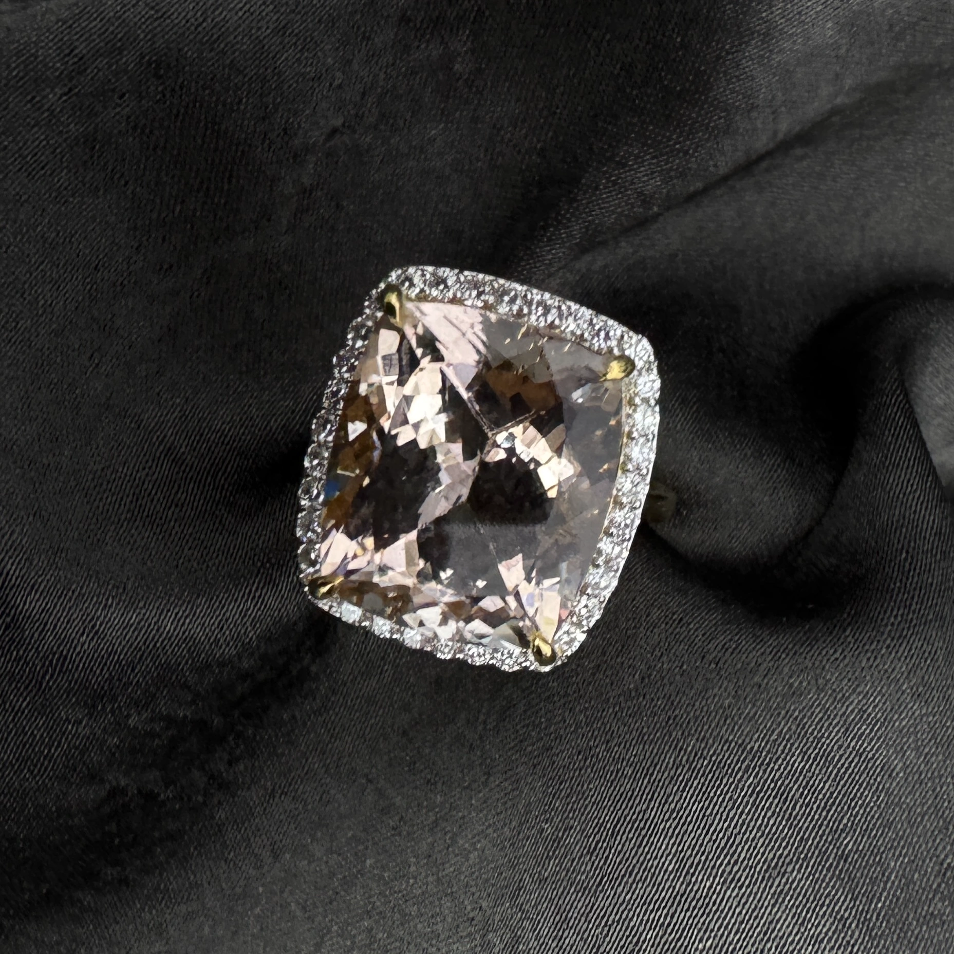 11.71 CT Natural Diamond Cushion & Round Diamond Engagement Ring in 14KT Yellow Gold (4.5g) view 3