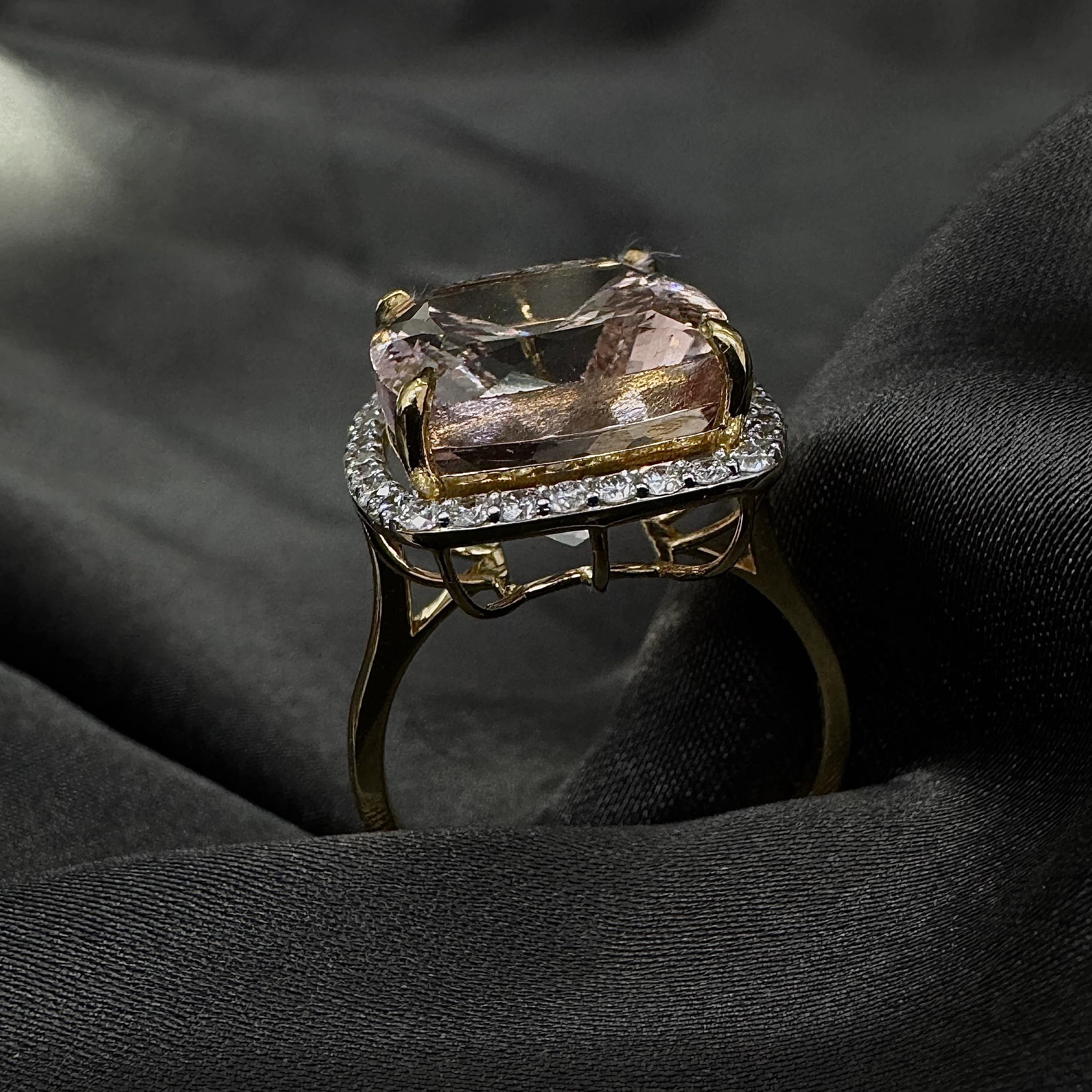 11.71 CT Natural Diamond Cushion & Round Diamond Engagement Ring in 14KT Yellow Gold (4.5g) view 5