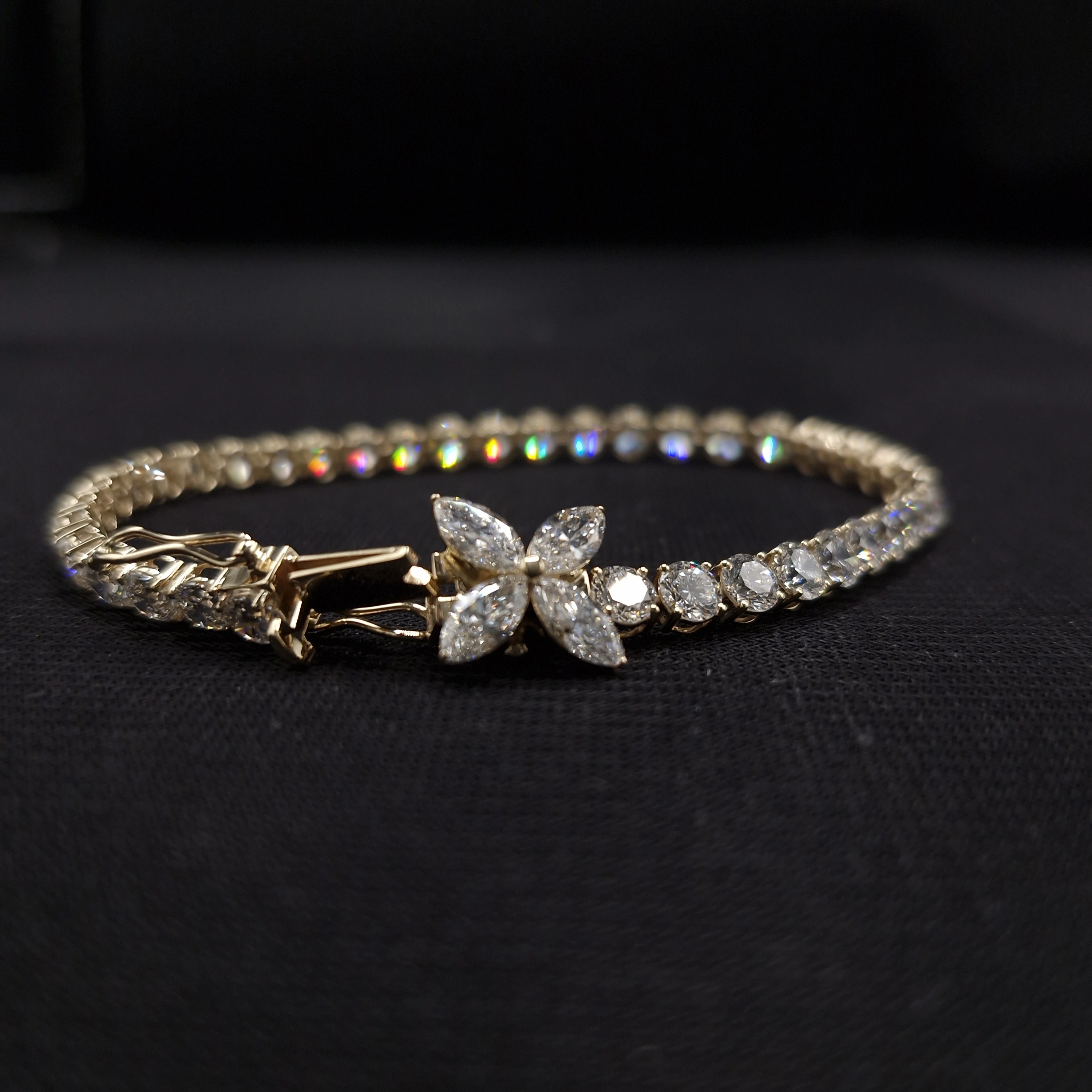 12.78 TCW Marquise and Round Diamond Statement Bracelet | 7 Inch | Solid 14KT Yellow Gold view 3