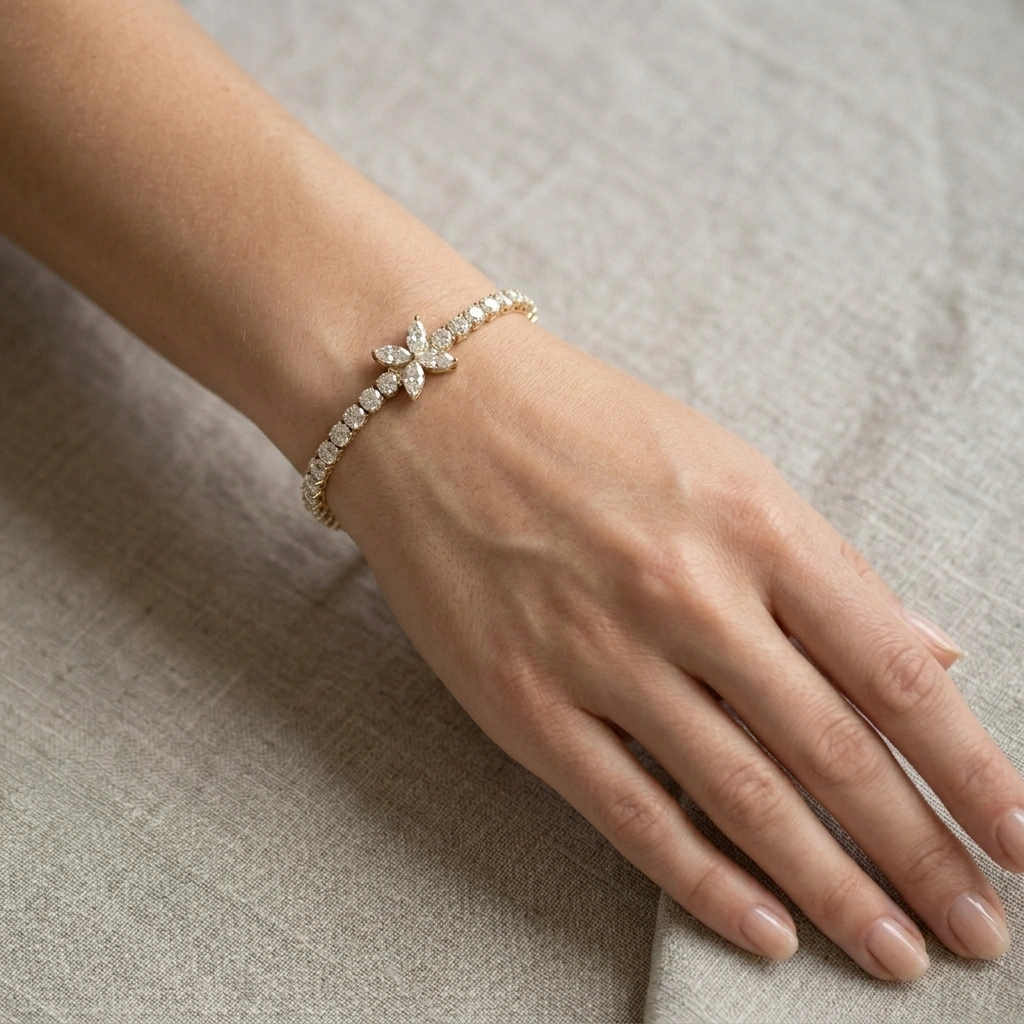 12.78 TCW Marquise and Round Diamond Statement Bracelet | 7 Inch | Solid 14KT Yellow Gold view 6