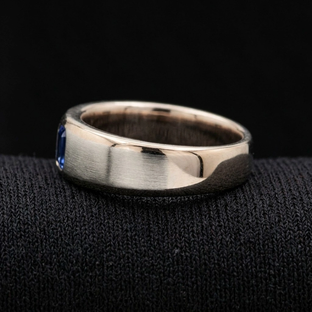 13 Gram Men's Two-Tone Luxury Band | 0.50 CT Emerald Cut IGI Certified Diamond | Platinum 950 & 14K Gold view 4
