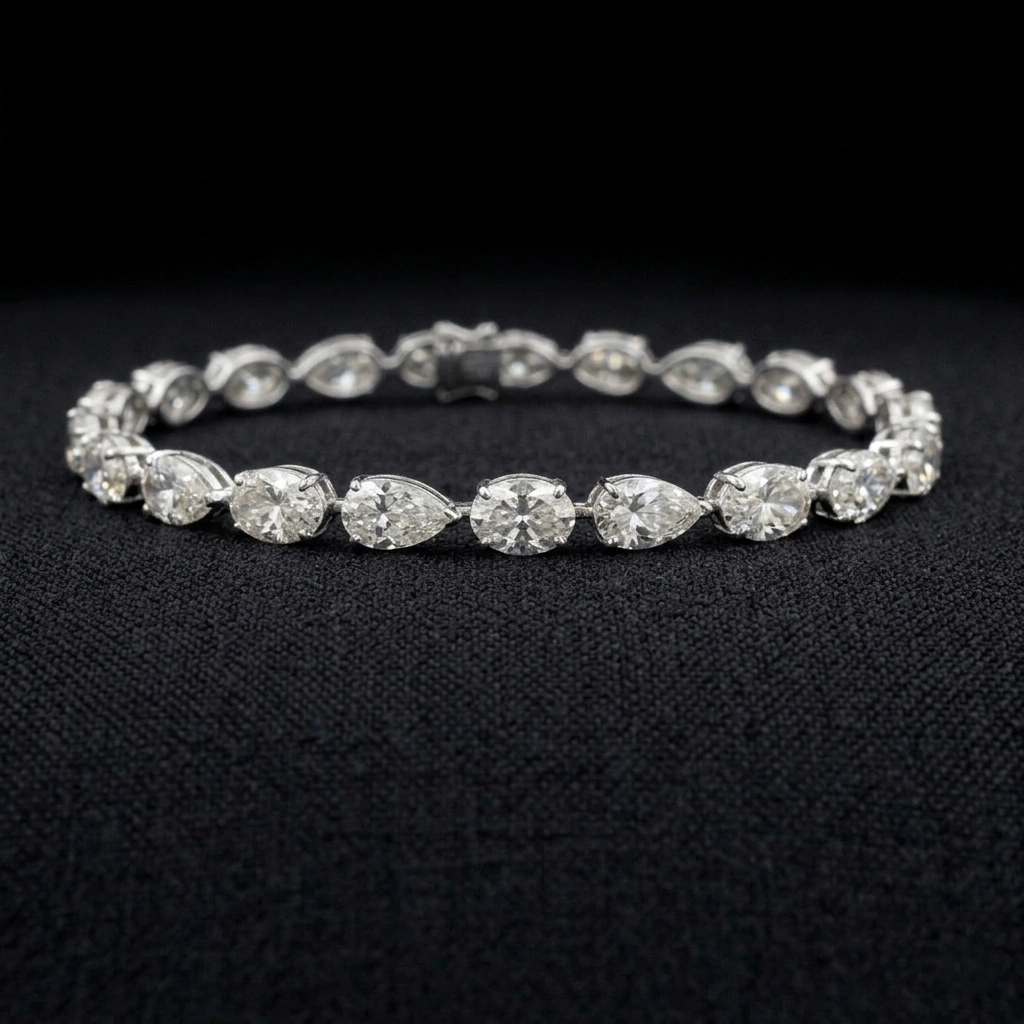 13.31 TCW Oval & Pear Diamond Tennis Bracelet in Platinum 950 | 7 Inch Luxury Band
