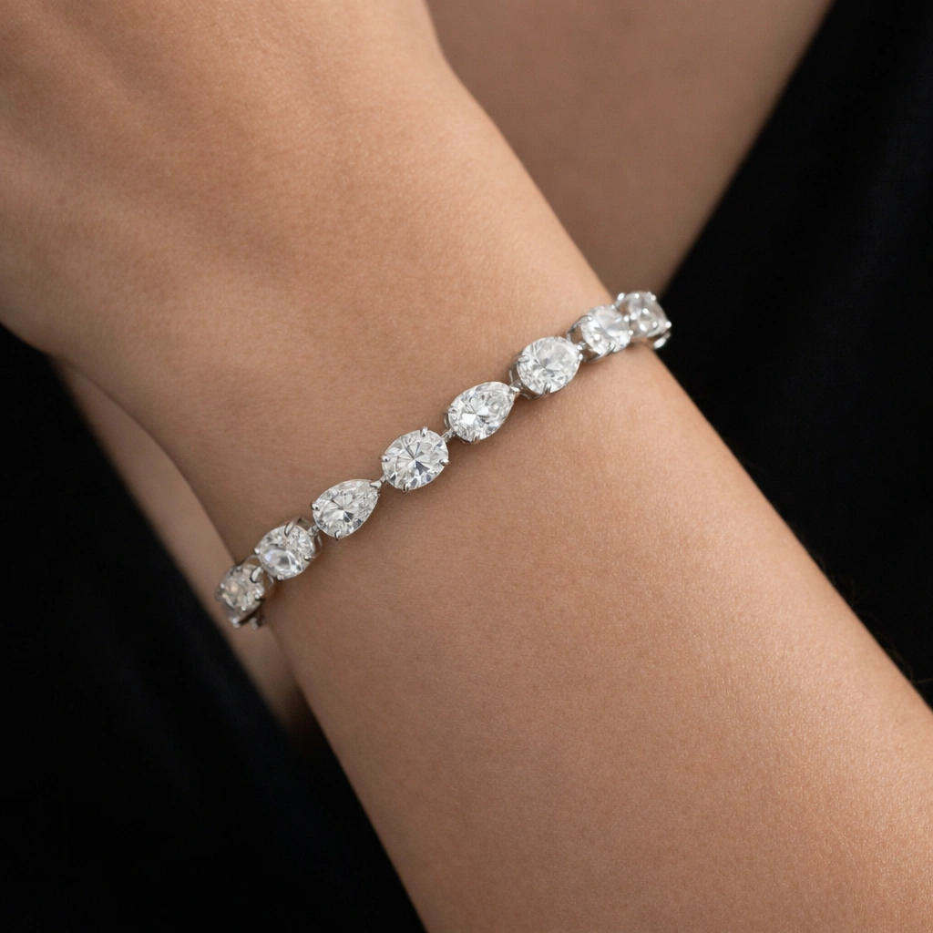 13.31 TCW Oval & Pear Diamond Tennis Bracelet in Platinum 950 | 7 Inch Luxury Band view 4