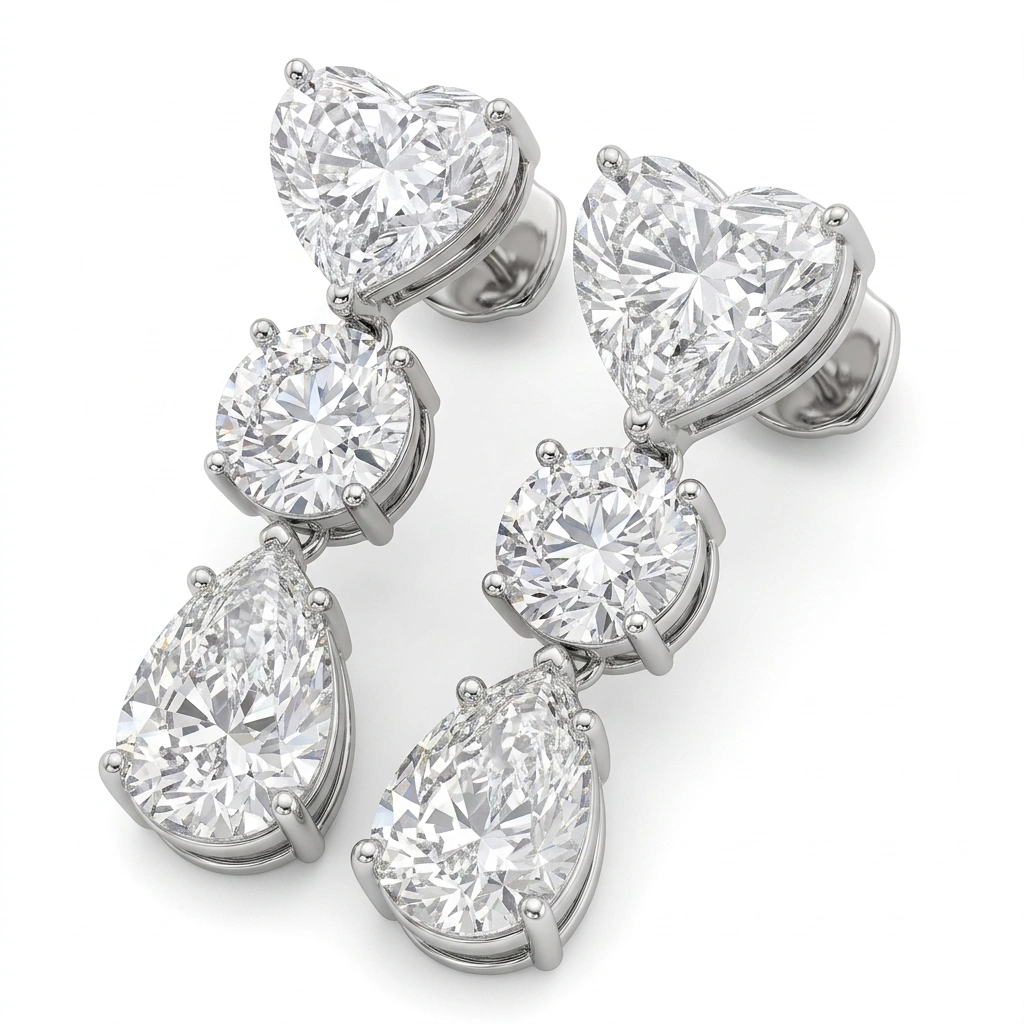 13.37 CT Pear, Round & Heart Diamond Earrings in PT950 Platinum view 3