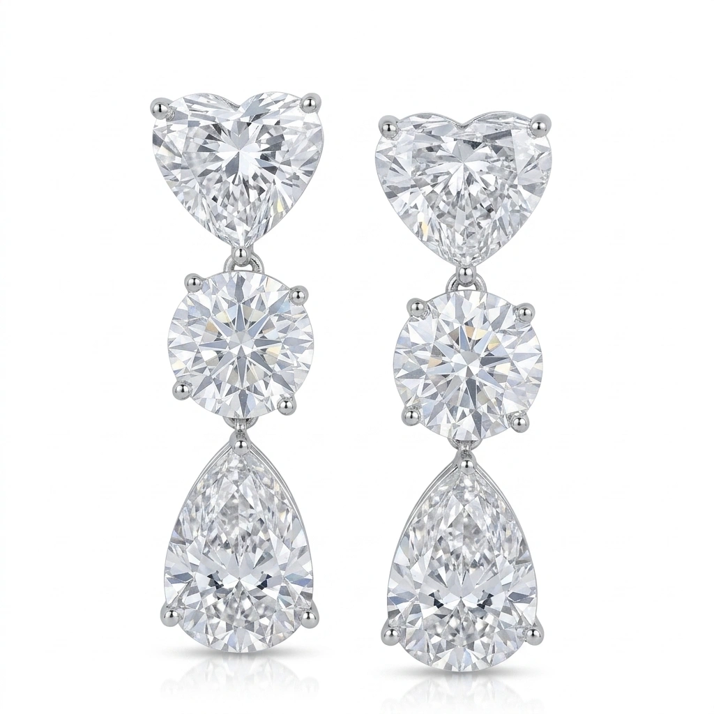13.37 CT Pear, Round & Heart Diamond Earrings in PT950 Platinum view 4