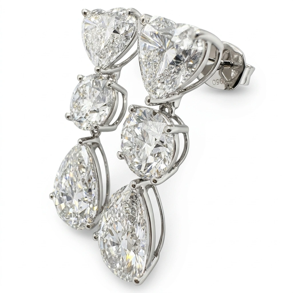 13.37 CT Pear, Round & Heart Diamond Earrings in PT950 Platinum view 7