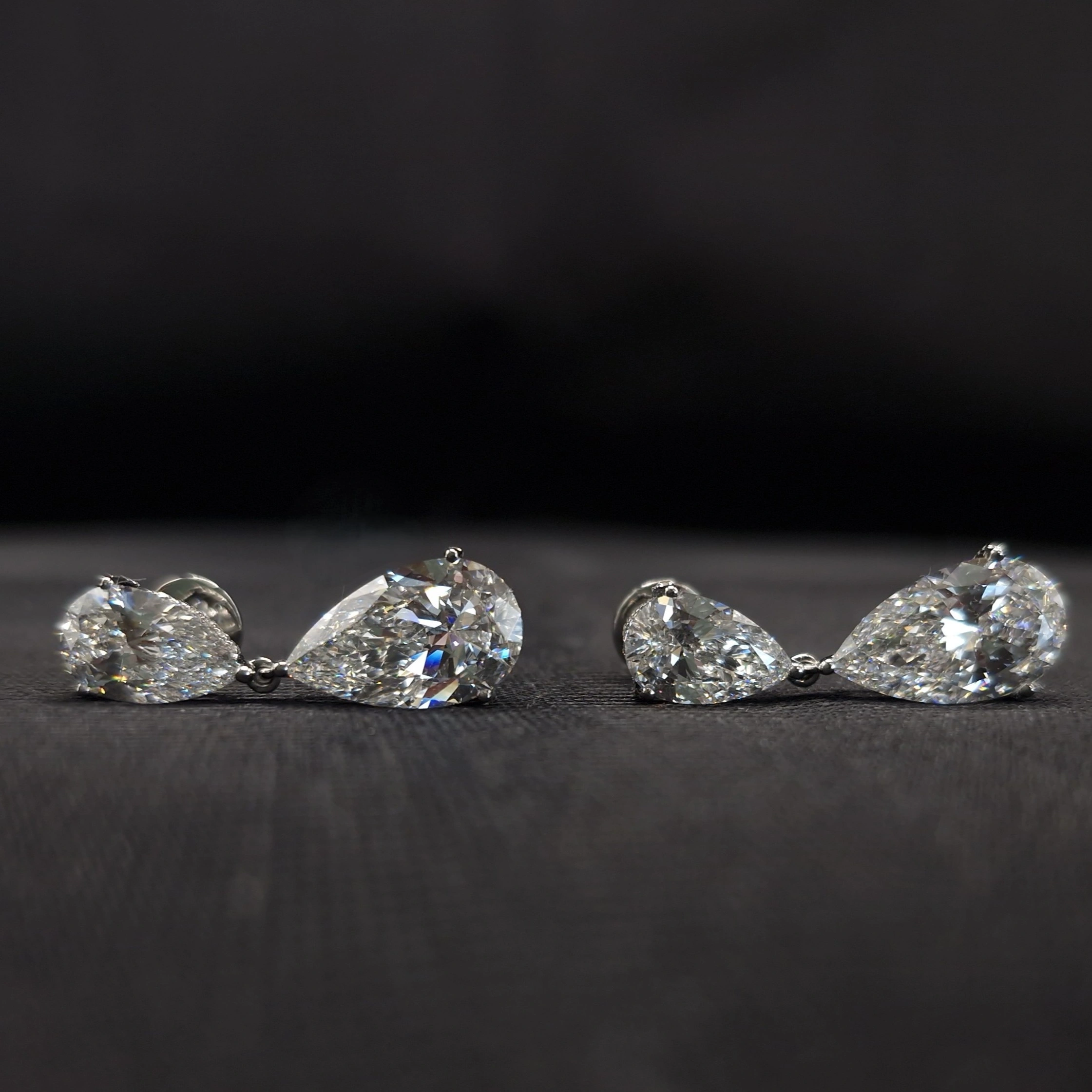 14.36 CT Pear & Round Diamond Drop Earrings in 14K White Gold | Double Pear Design | IGI Certified