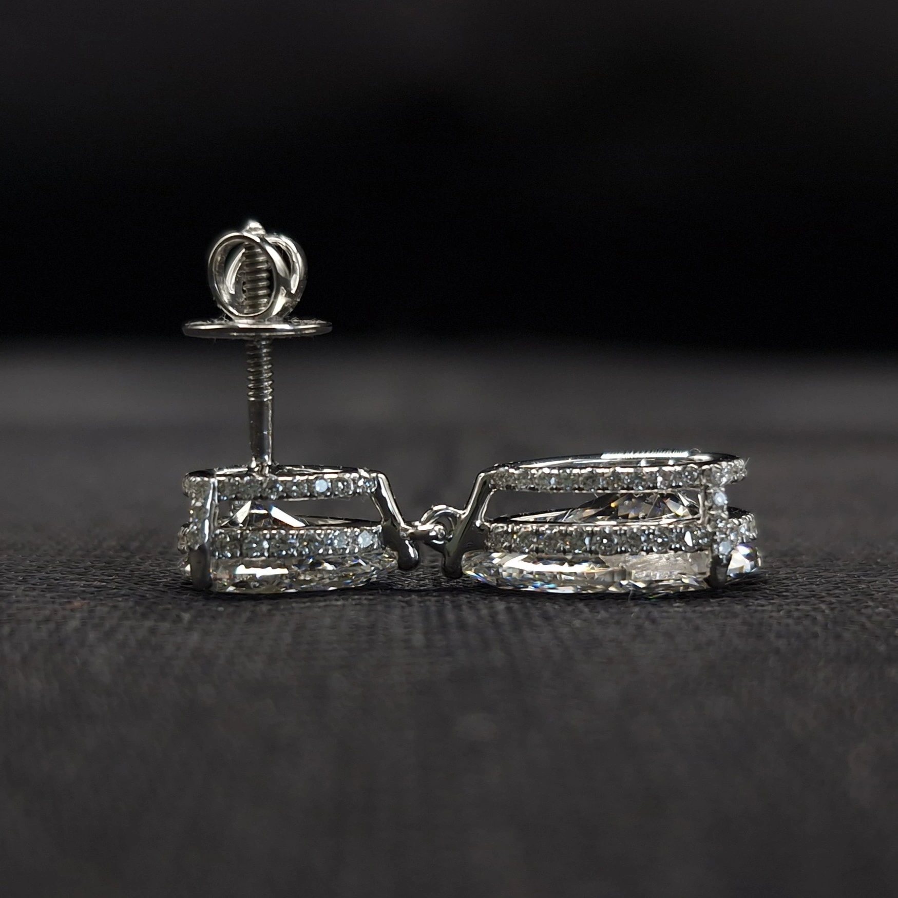14.36 CT Pear & Round Diamond Drop Earrings in 14K White Gold | Double Pear Design | IGI Certified view 3