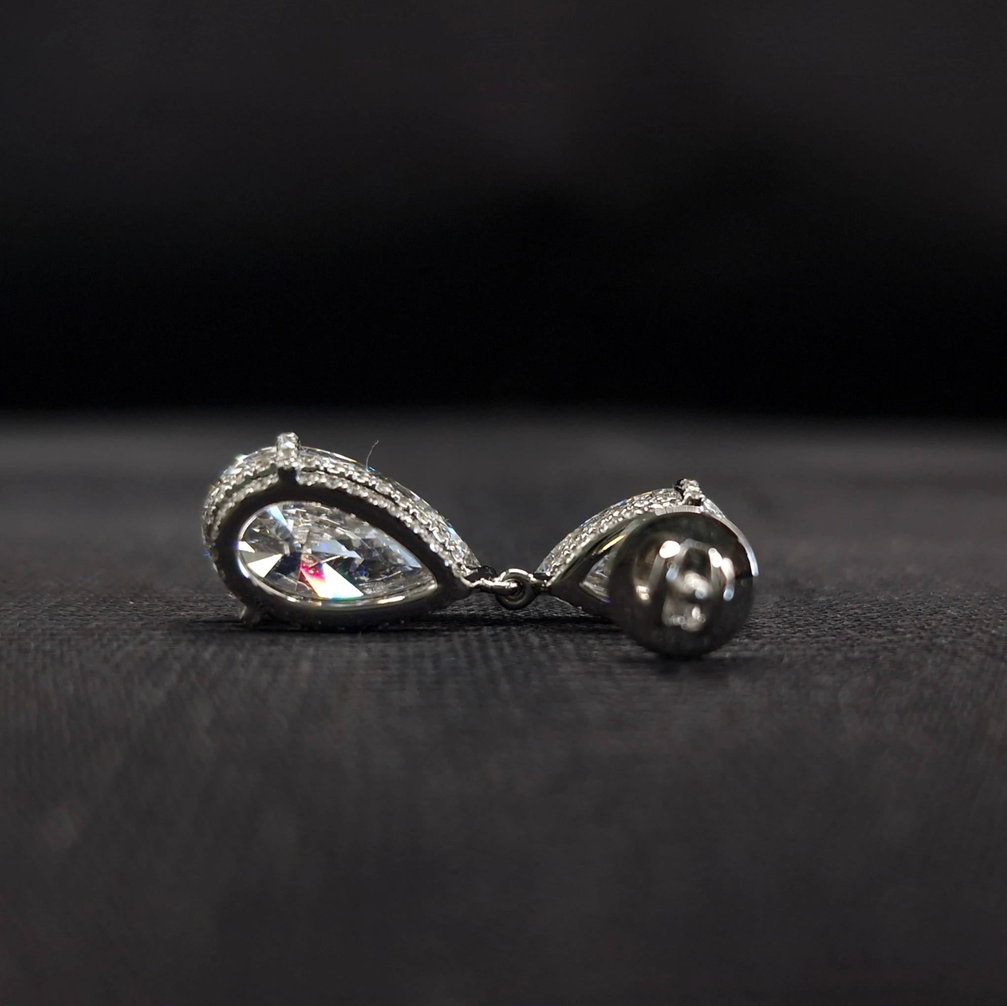 14.36 CT Pear & Round Diamond Drop Earrings in 14K White Gold | Double Pear Design | IGI Certified view 4