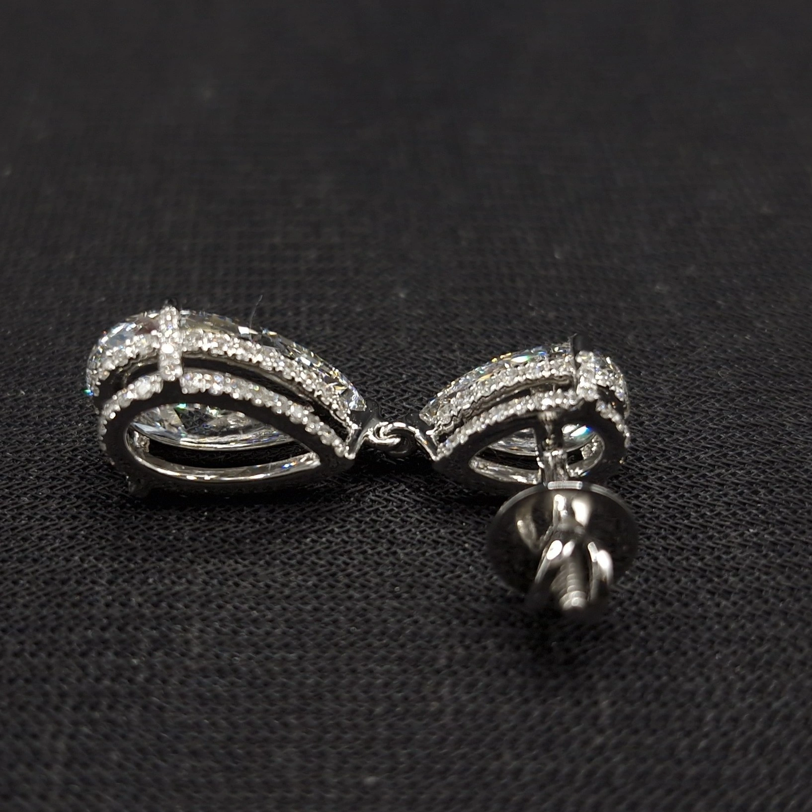 14.36 CT Pear & Round Diamond Drop Earrings in 14K White Gold | Double Pear Design | IGI Certified view 5
