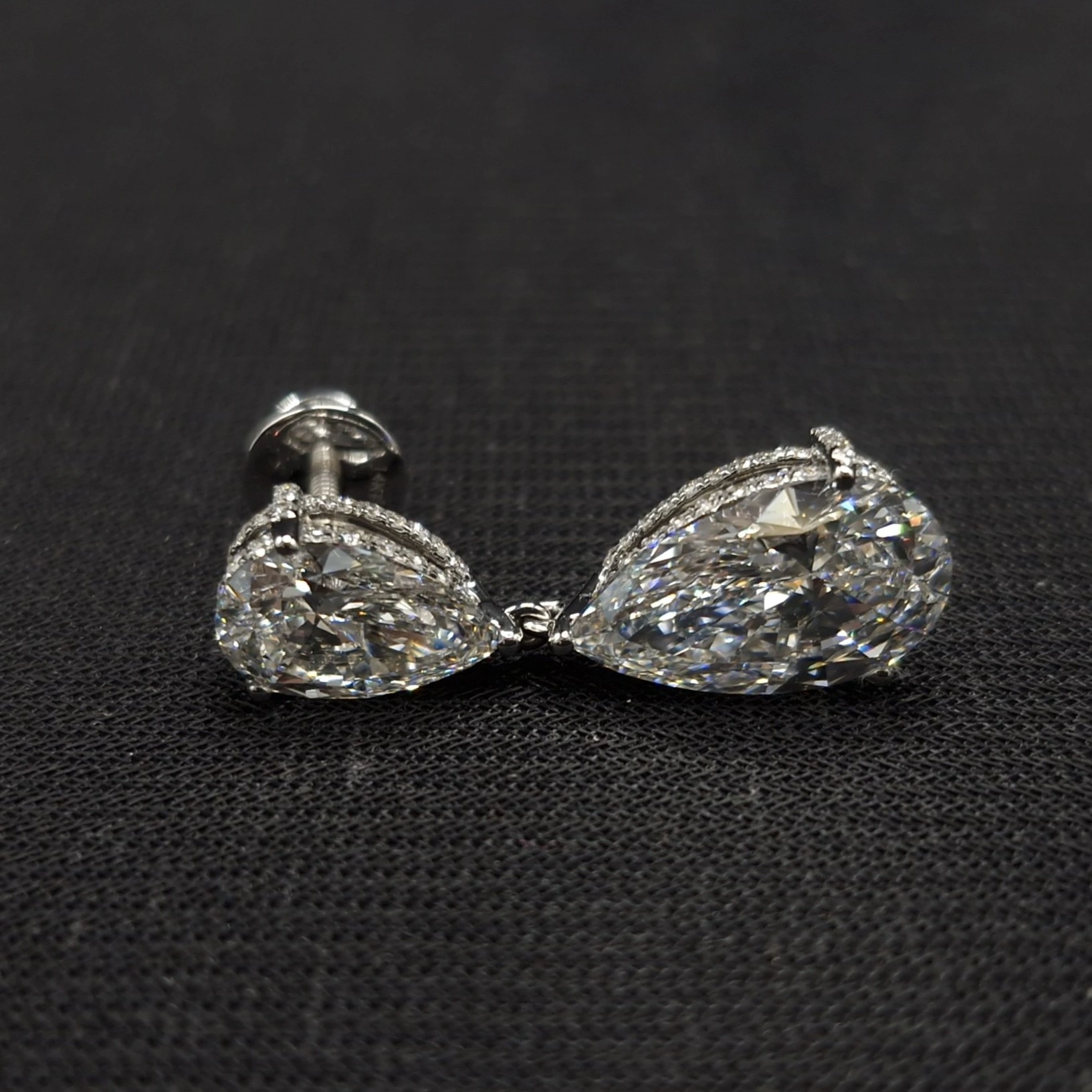 14.36 CT Pear & Round Diamond Drop Earrings in 14K White Gold | Double Pear Design | IGI Certified view 6