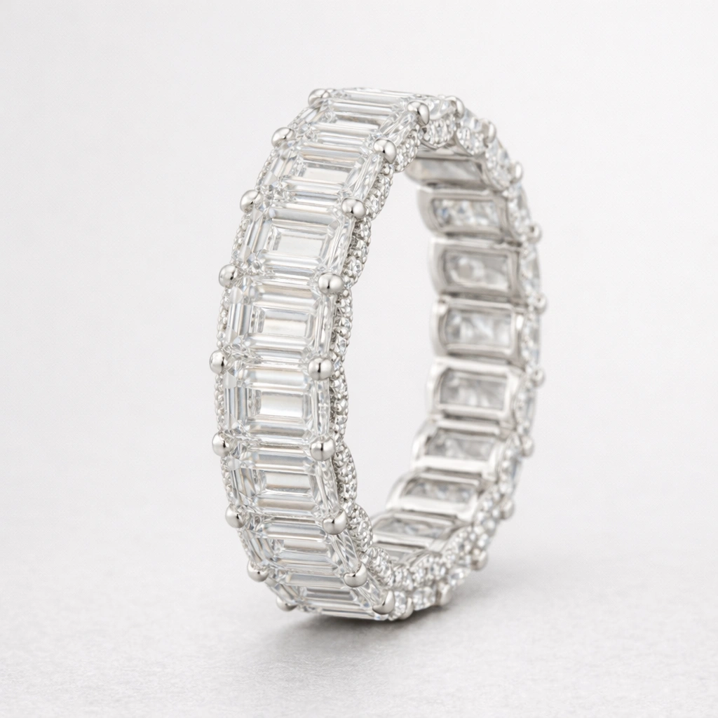 14.9 CT Emerald Cut Halo Eternity Band