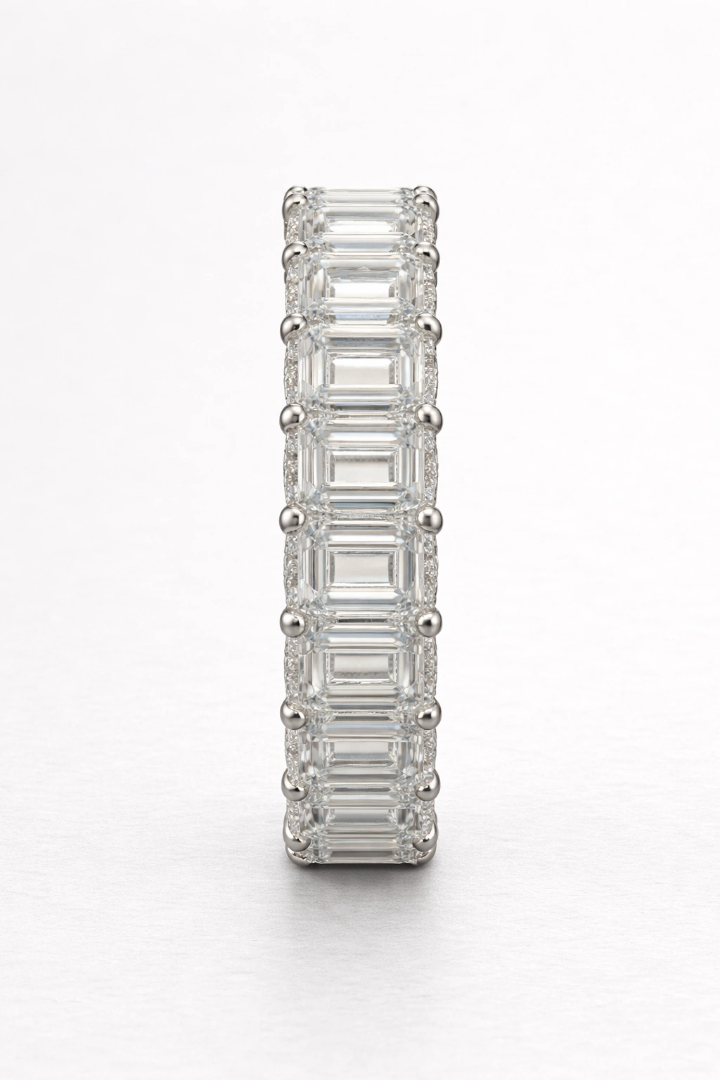 14.9 CT Emerald Cut Halo Eternity Band view 4