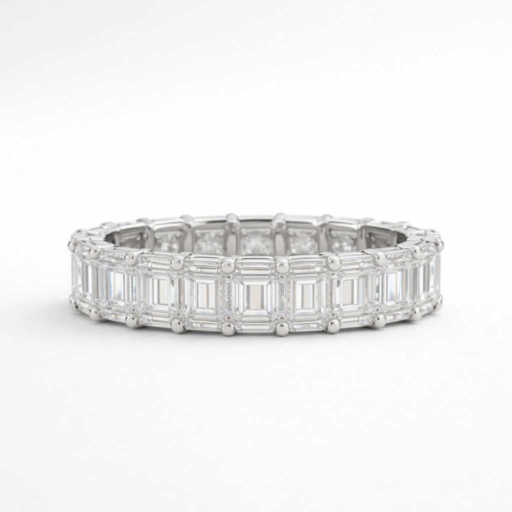 14.9 CT Emerald Cut Halo Eternity Band view 5