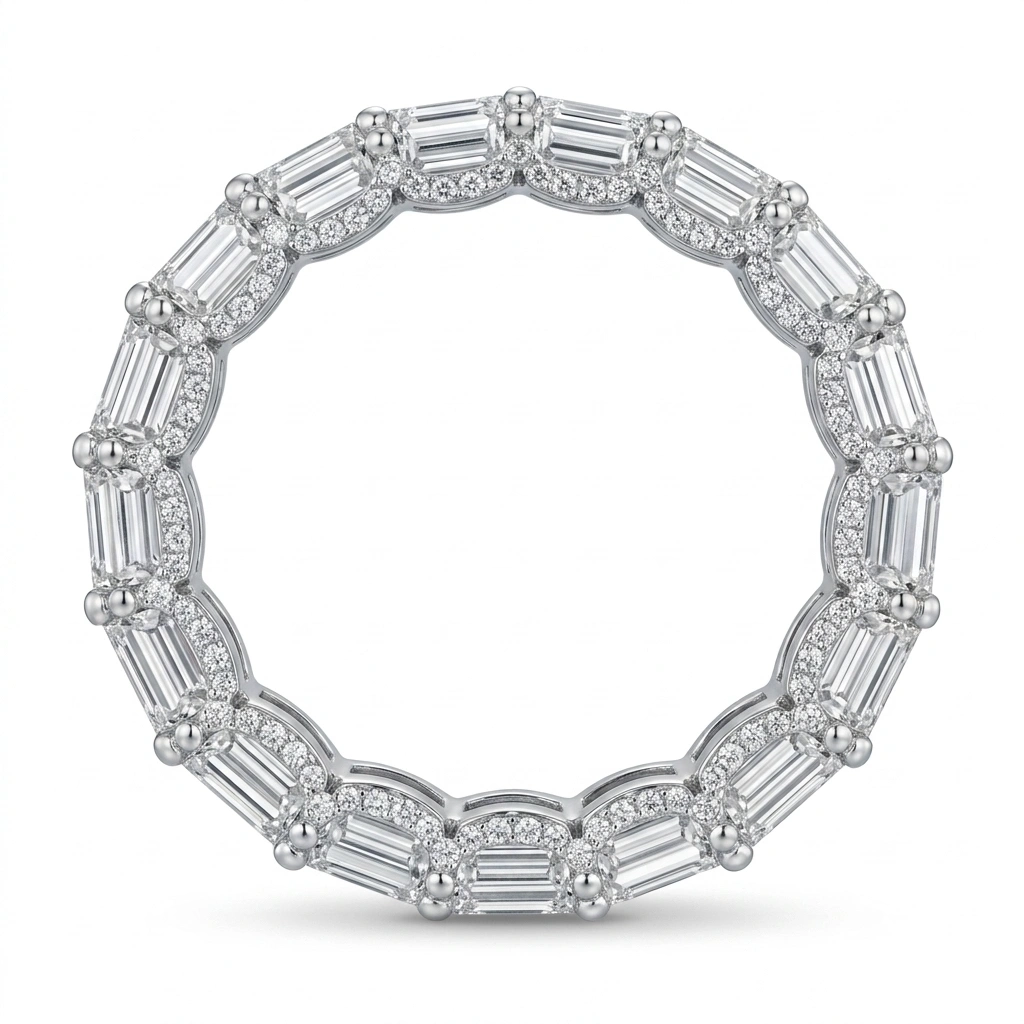 14.9 CT Emerald Cut Halo Eternity Band view 6