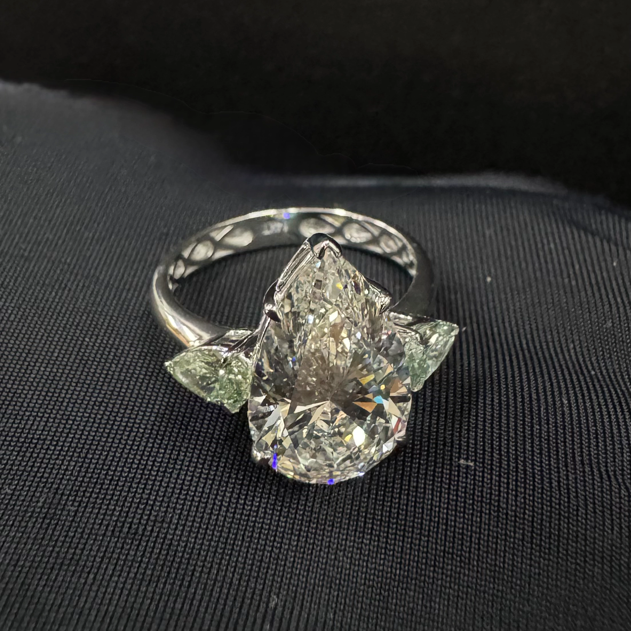 14K White Gold Pear Cut Diamond Engagement Ring 5.6 CT | 5 CT Pear Solitaire Ring view 7