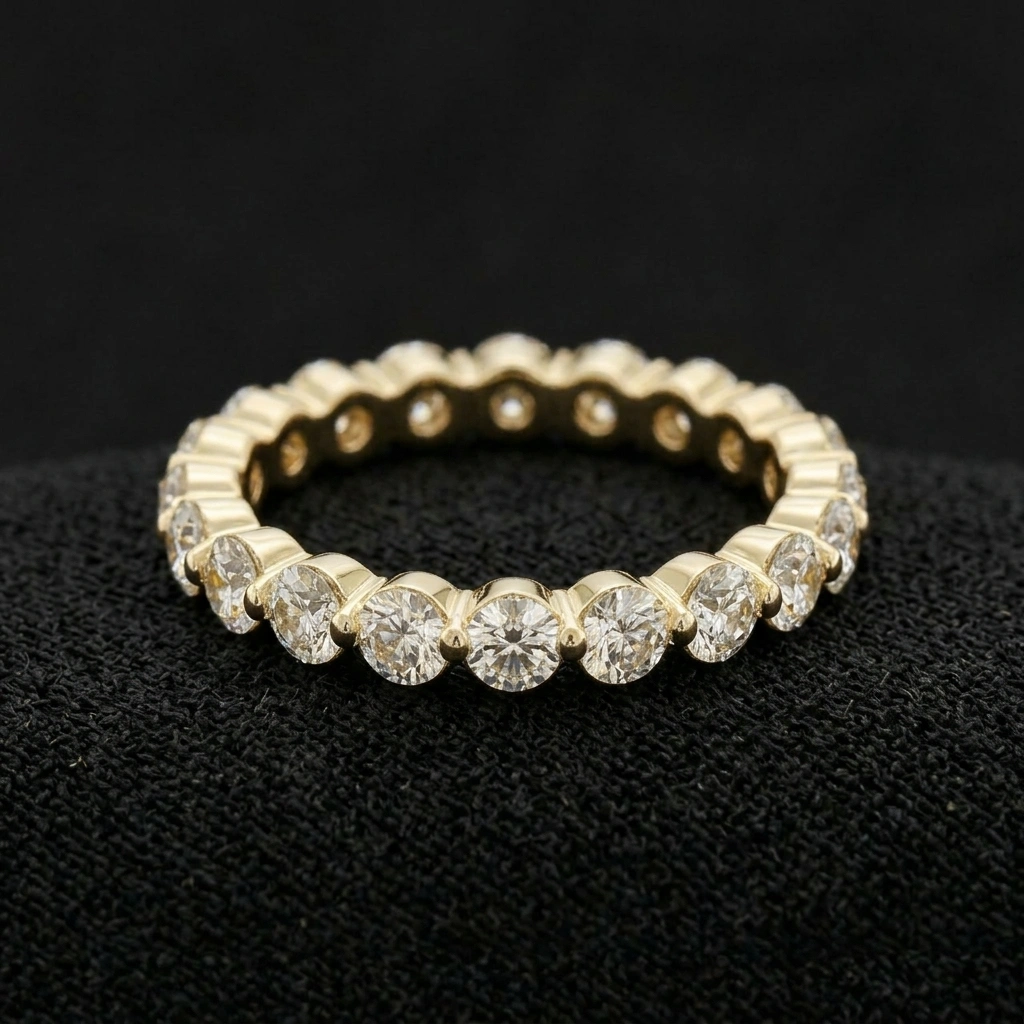 14K Yellow Gold 0.61 CT Round Cut Diamond Eternity Band Ring view 3
