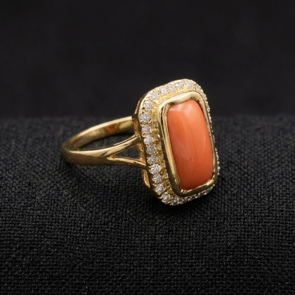 14K Yellow Gold Coral Cut Natural Diamond Ring for Women | 6.39 CT Coral Cocktail Ring with Round Diamond Halo view 3