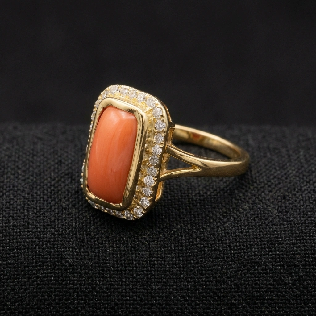 14K Yellow Gold Coral Cut Natural Diamond Ring for Women | 6.39 CT Coral Cocktail Ring with Round Diamond Halo view 4