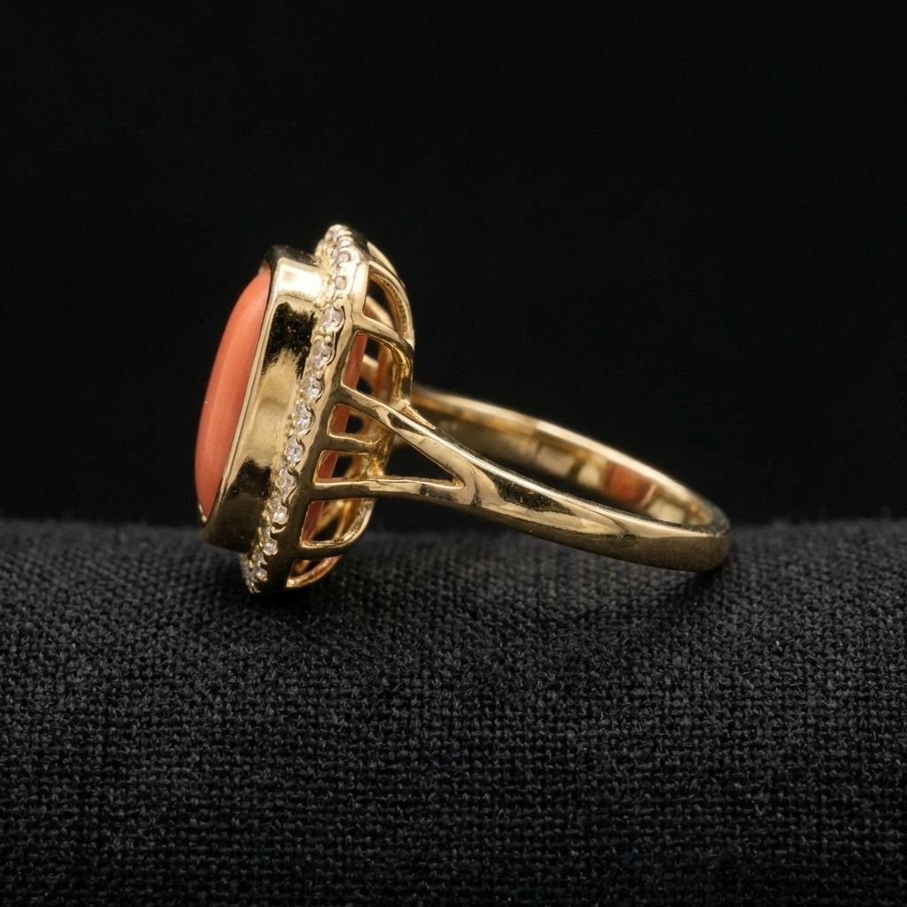 14K Yellow Gold Coral Cut Natural Diamond Ring for Women | 6.39 CT Coral Cocktail Ring with Round Diamond Halo view 5