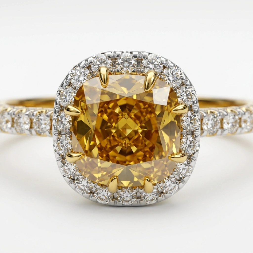14K Yellow Gold Cushion & Round-Cut Diamond Engagement Ring view 3