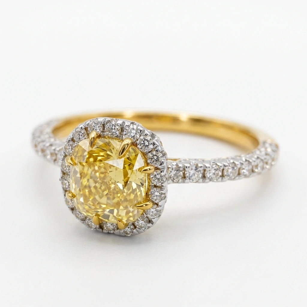 14K Yellow Gold Cushion & Round-Cut Diamond Engagement Ring view 4