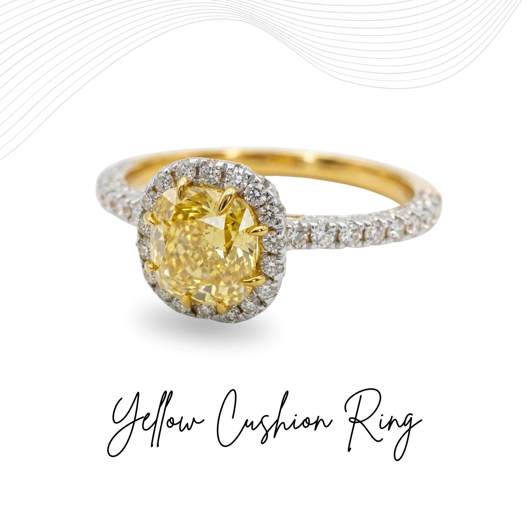 14K Yellow Gold Cushion & Round-Cut Diamond Engagement Ring
