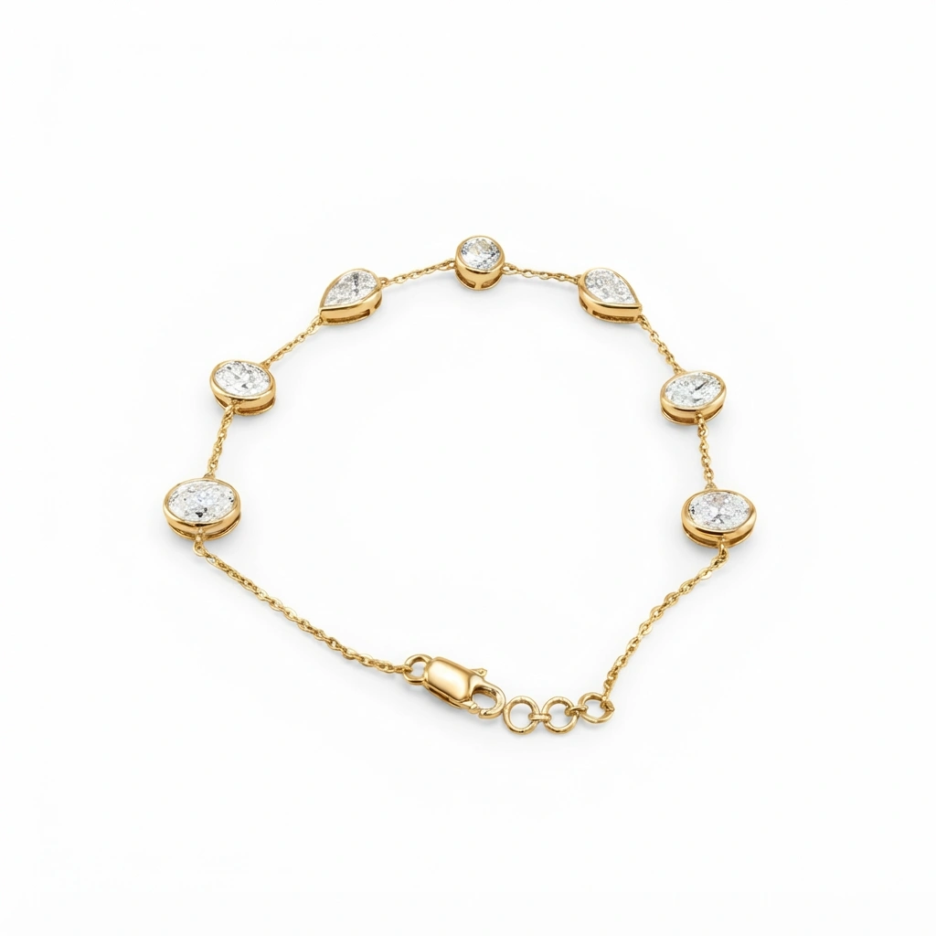 14K Yellow Gold Oval, Pear & Round-Cut Lab-Grown Diamond Bracelet view 3