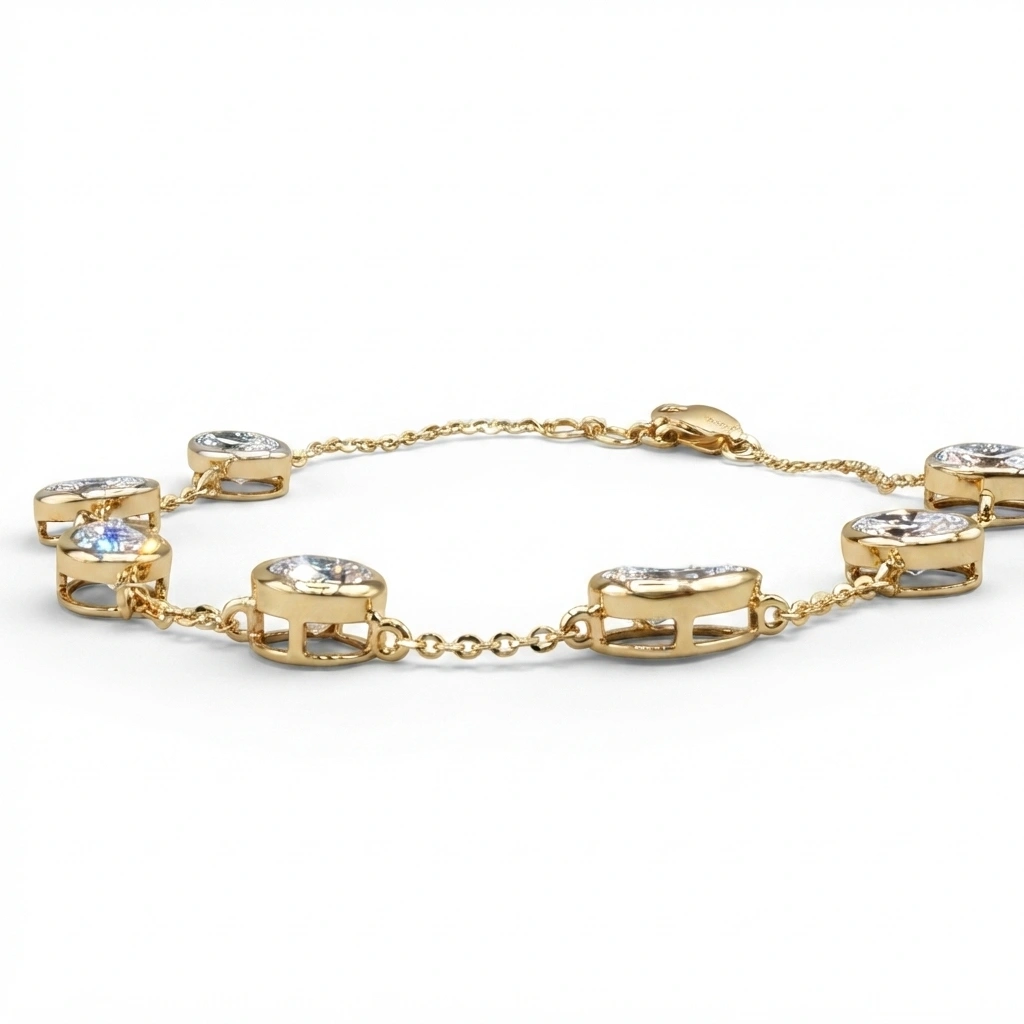 14K Yellow Gold Oval, Pear & Round-Cut Lab-Grown Diamond Bracelet view 4