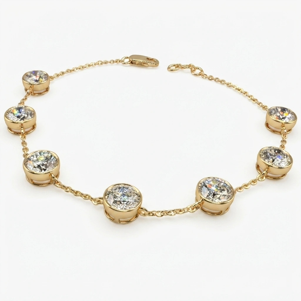 14K Yellow Gold Round Brilliant Lab-Grown Diamond Bracelet for Women view 3