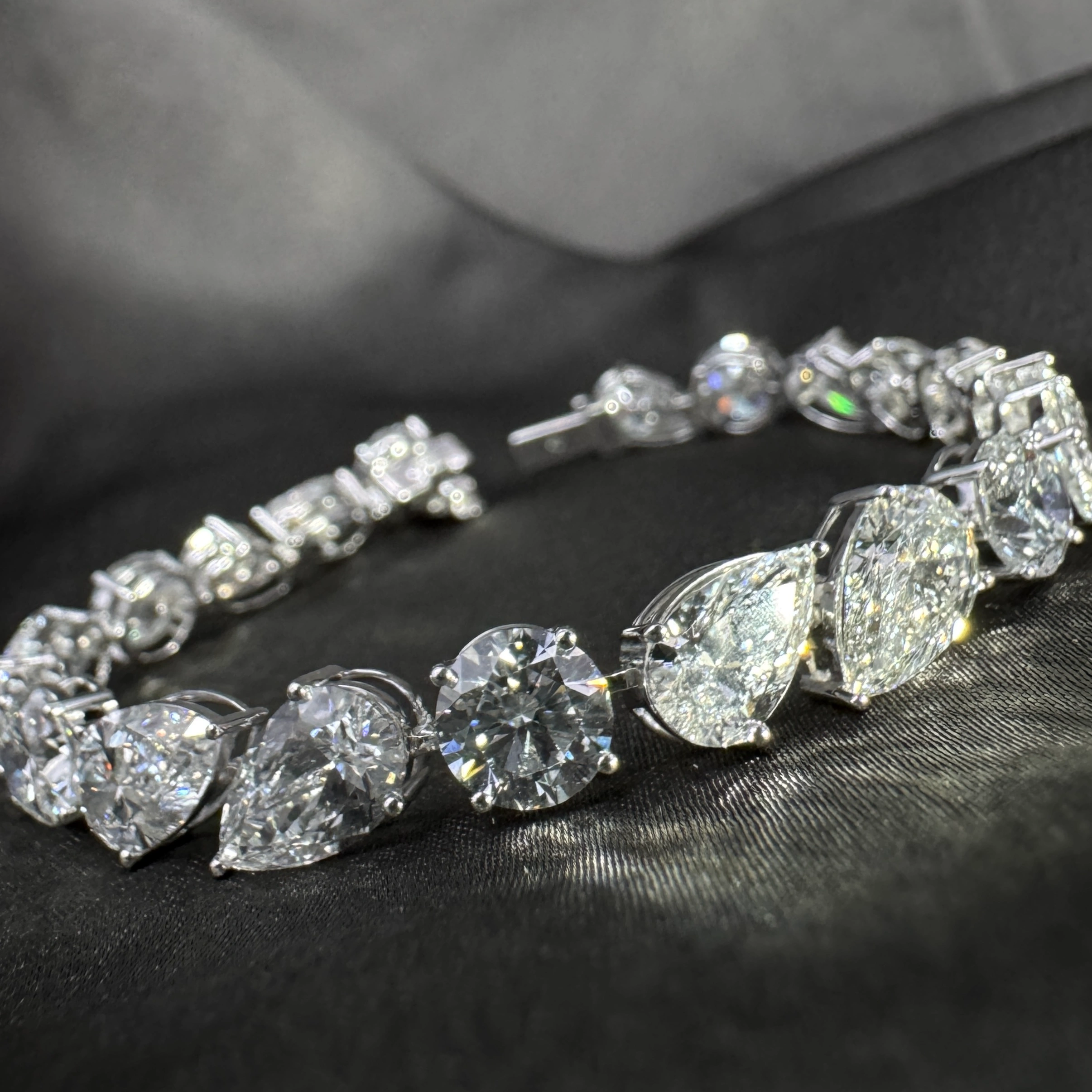 14KT White Gold Lab Grown Diamond Bracelet – Pear & Round Cut 21.94 CT view 3