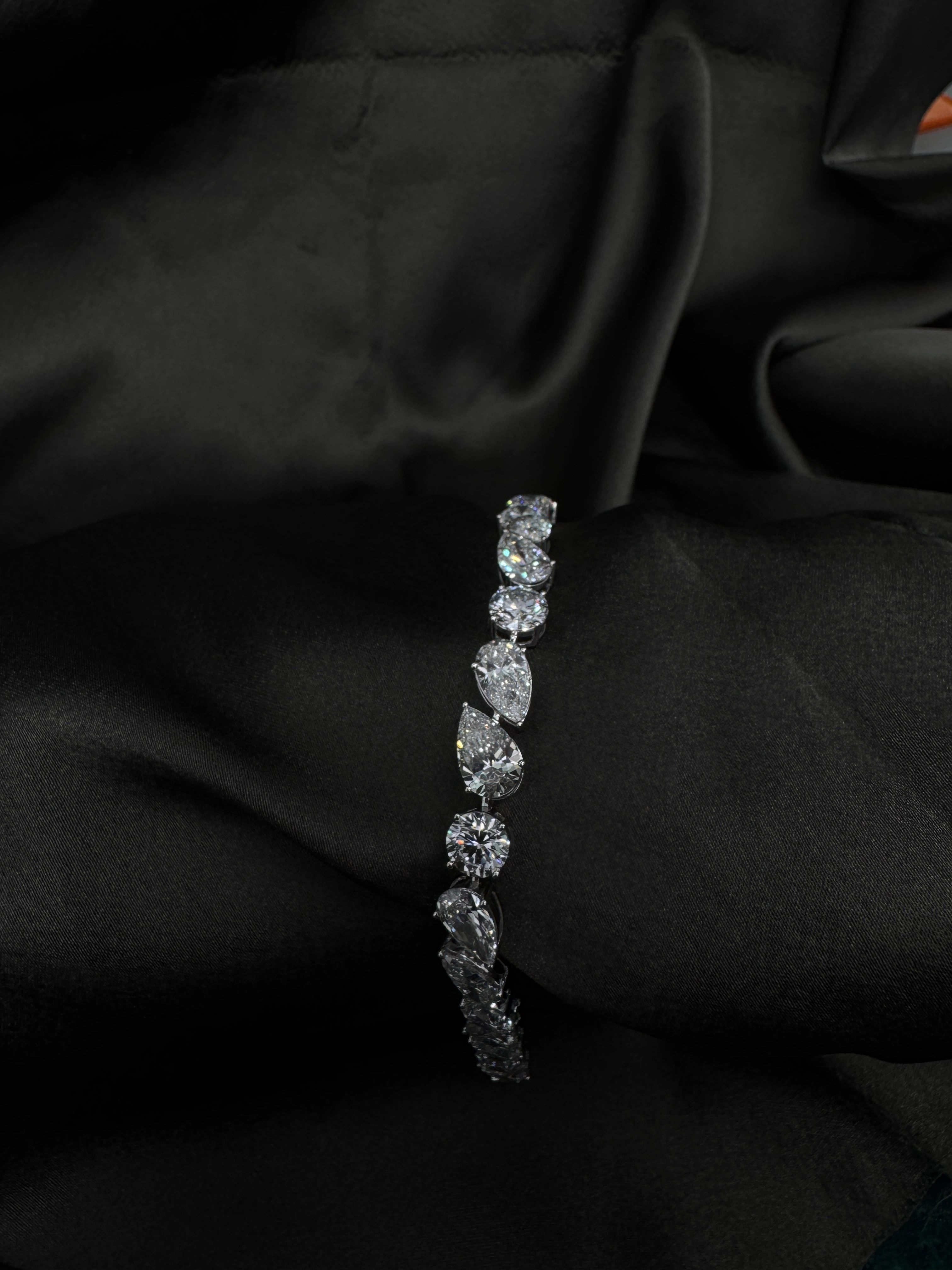 14KT White Gold Lab Grown Diamond Bracelet – Pear & Round Cut 21.94 CT view 5