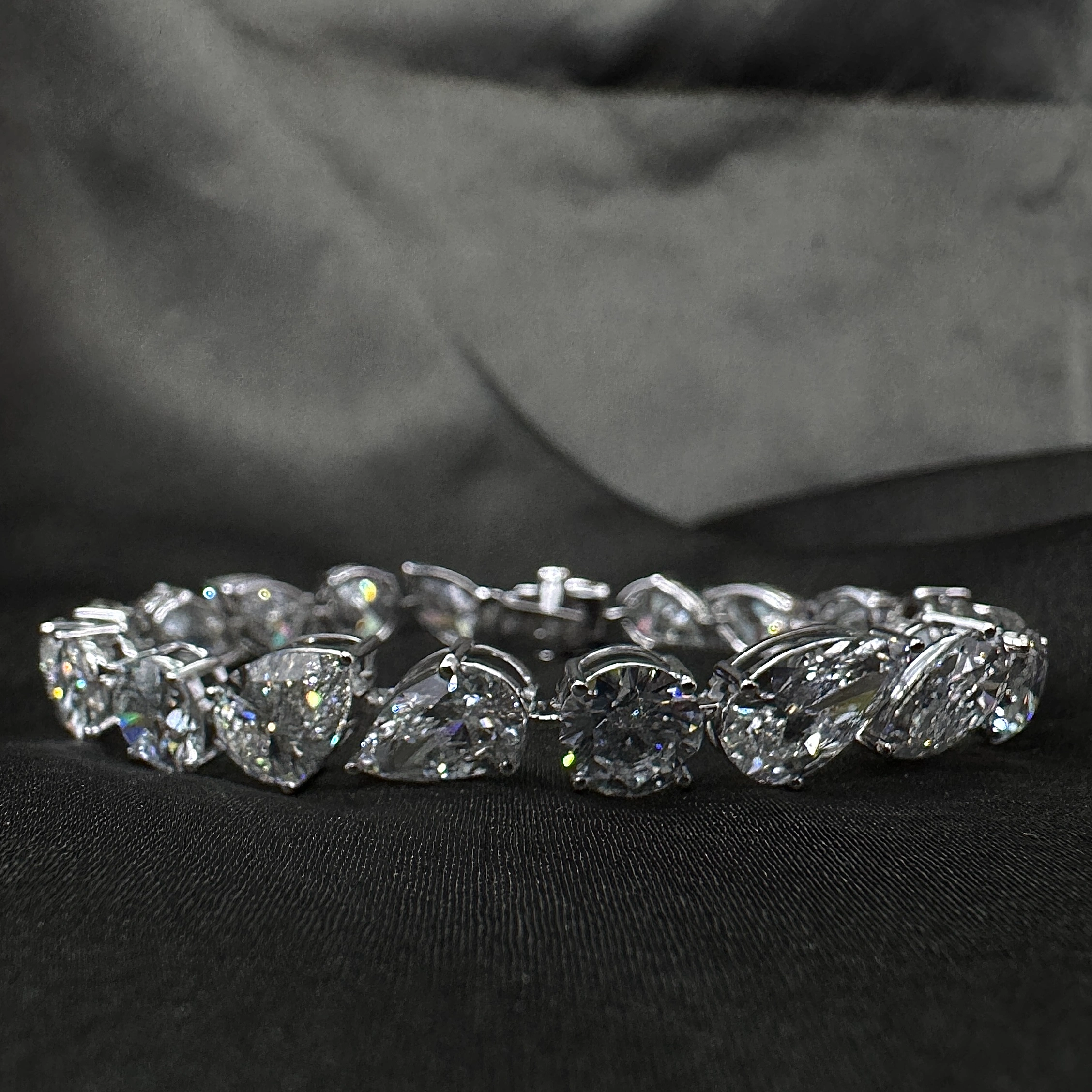 14KT White Gold Lab Grown Diamond Bracelet – Pear & Round Cut 21.94 CT