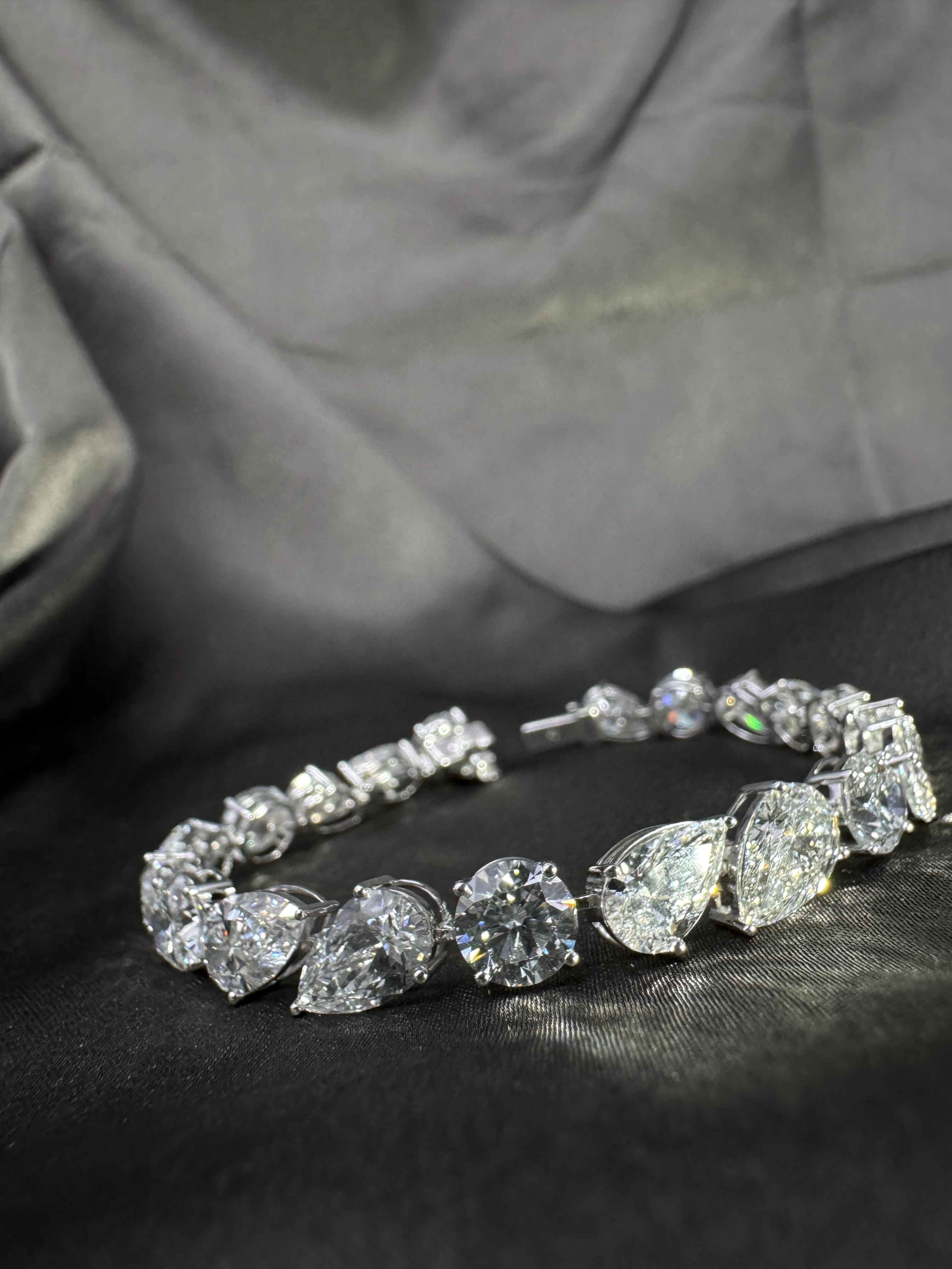 14KT White Gold Lab Grown Diamond Bracelet – Pear & Round Cut 21.94 CT view 7