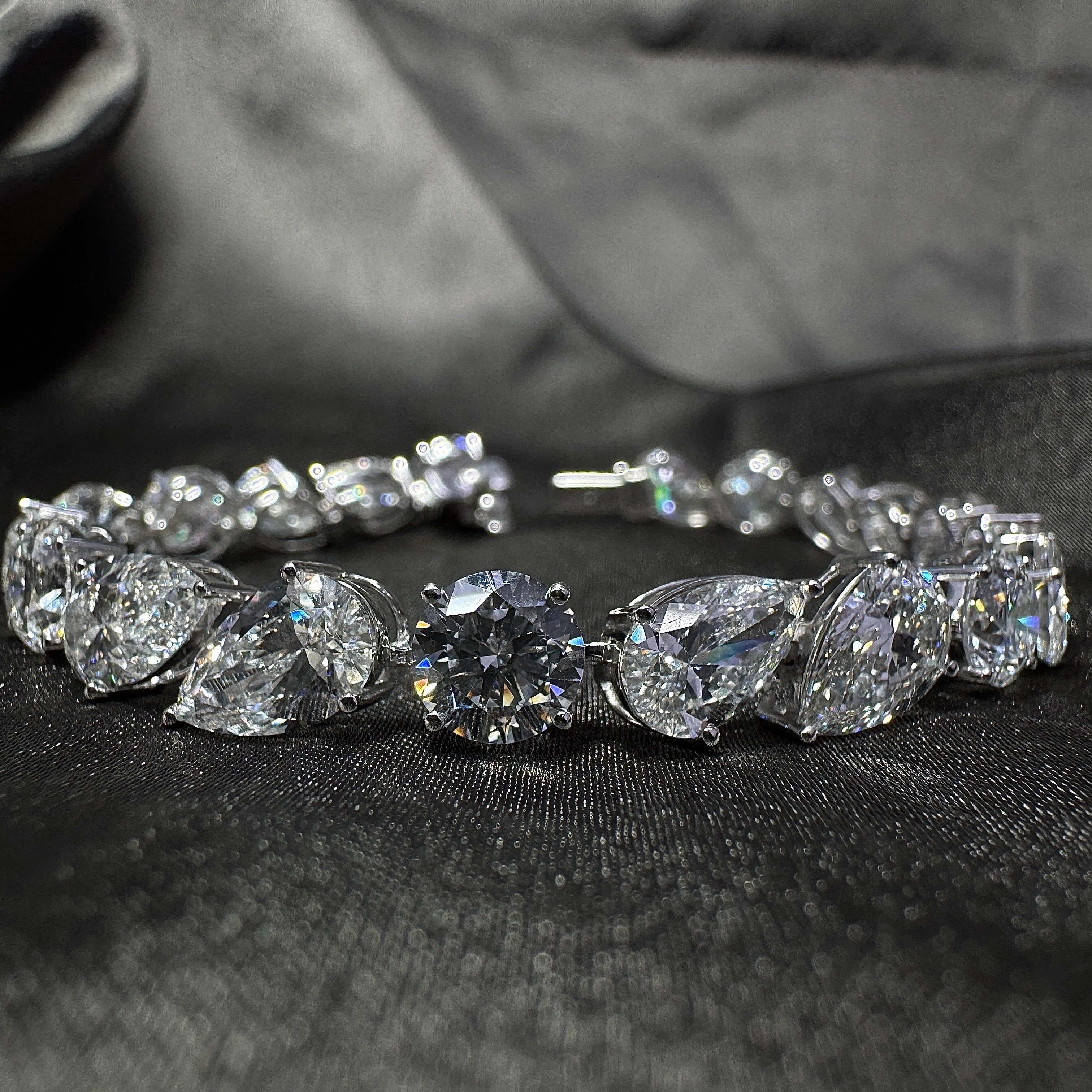 14KT White Gold Lab Grown Diamond Bracelet – Pear & Round Cut 21.94 CT view 8