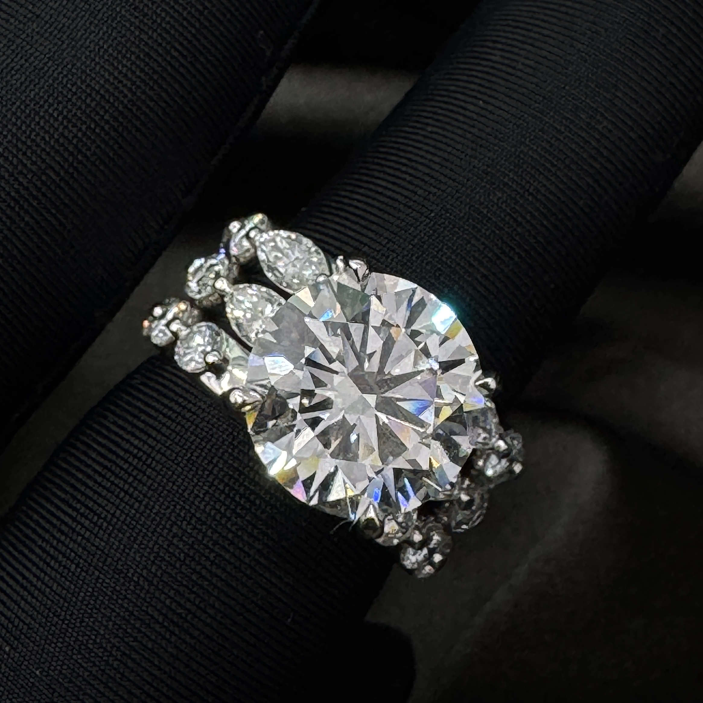 14KT White Gold Lab Grown Diamond Engagement Ring – 11.27 CT (Round & Marquise) view 5