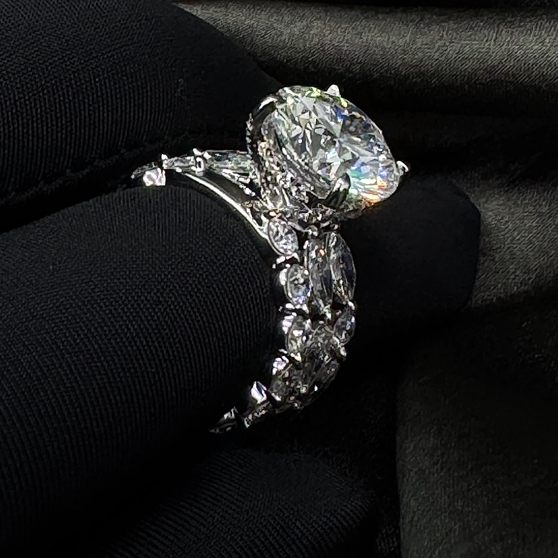 14KT White Gold Lab Grown Diamond Engagement Ring – 11.27 CT (Round & Marquise) view 6